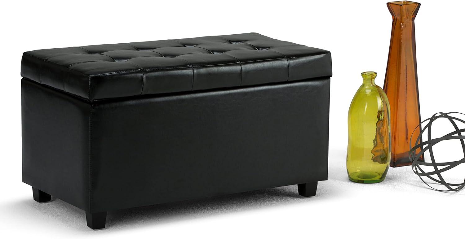 Simpli Home Cosmopolitan Storage Ottoman In Midnight Black Vegan Faux Leather