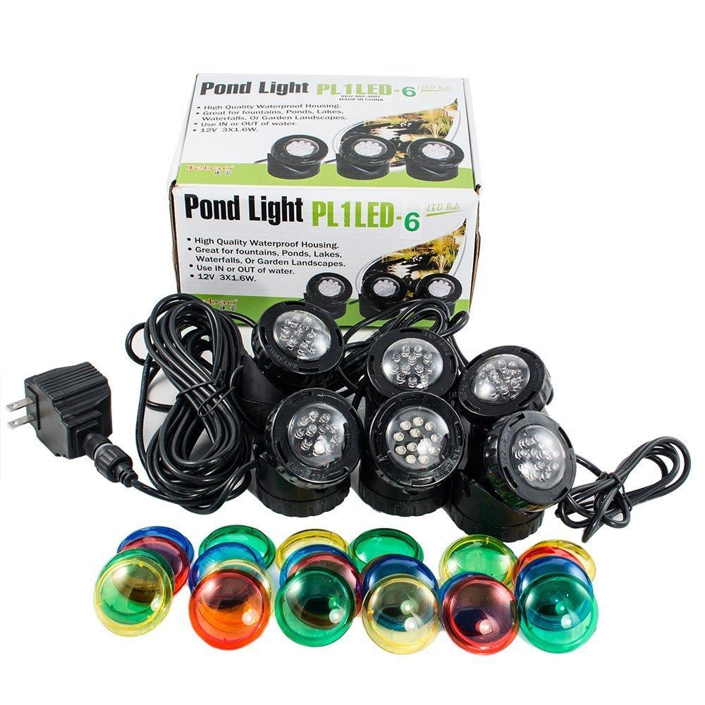 Jebao pl1led6 JPL1-LED6 Submersible Pond LED Light with Colored Lenses, Black
