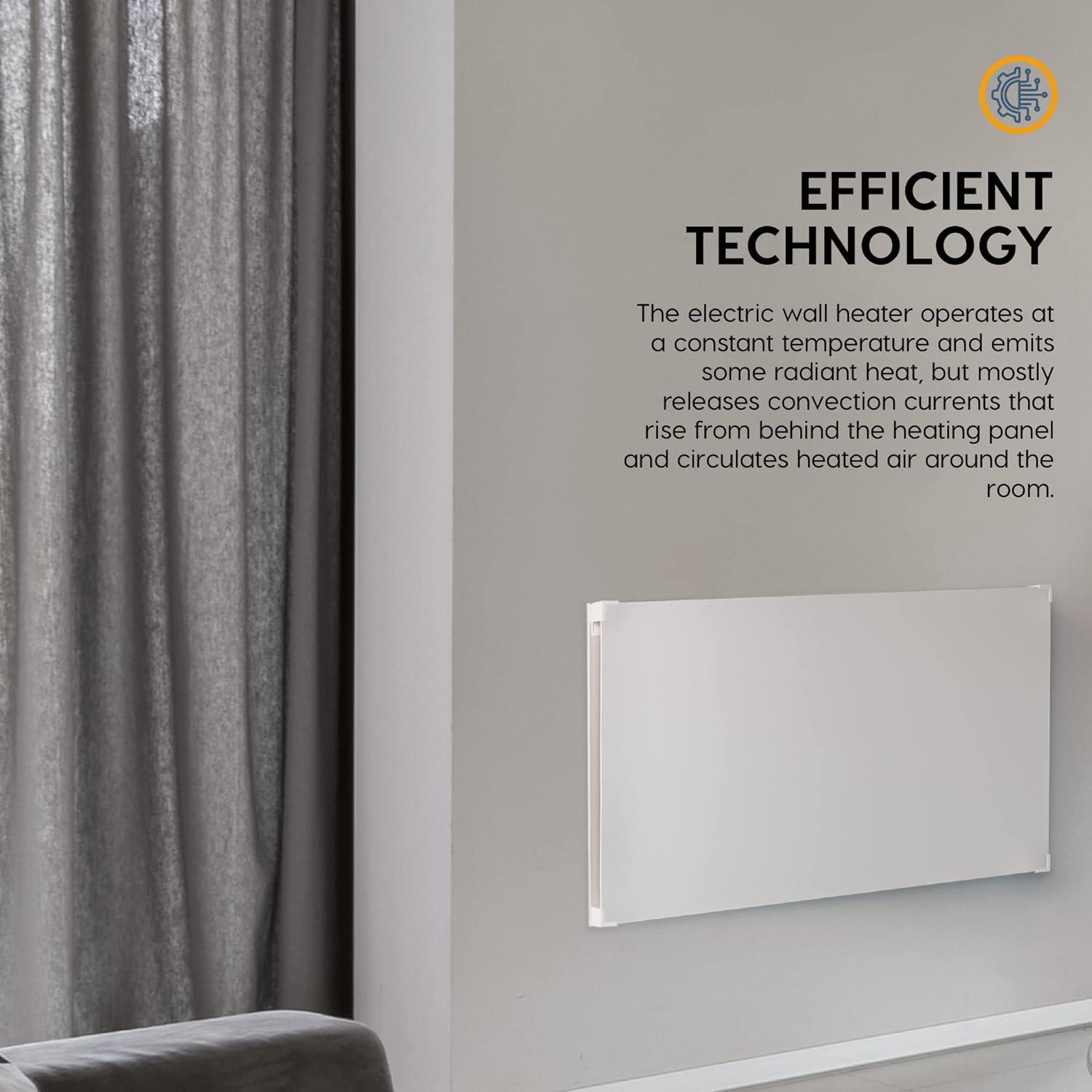 White Electric Wall Heater with Thermostat and Convection