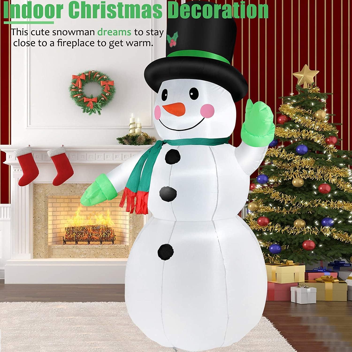 7-Foot Bright White LED Inflatable Snowman with Black Hat