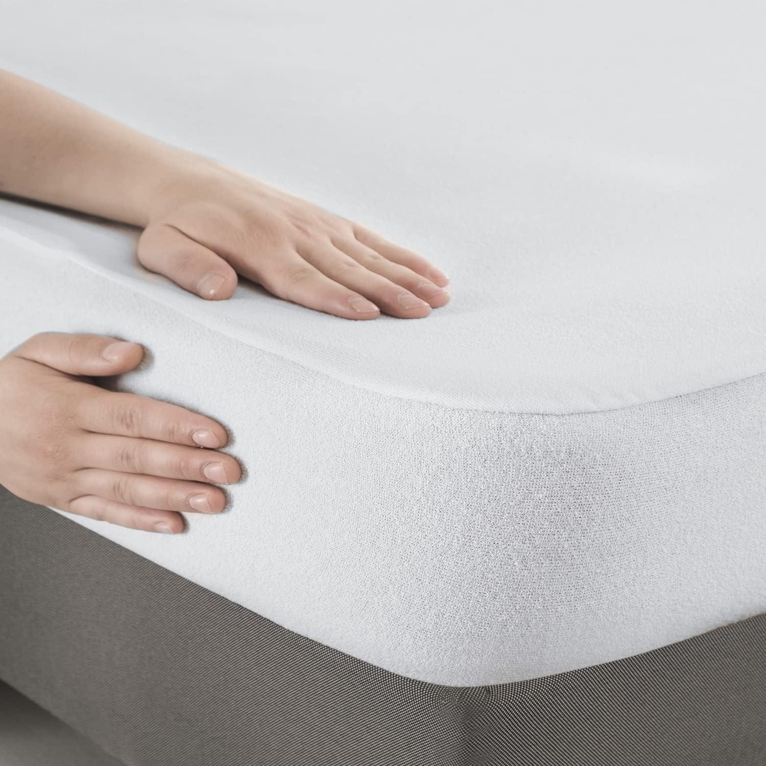The Season The Season Essentials Turkish Cotton, Fitted Mattress Protector, Waterproof Overlay, White-Twin XL