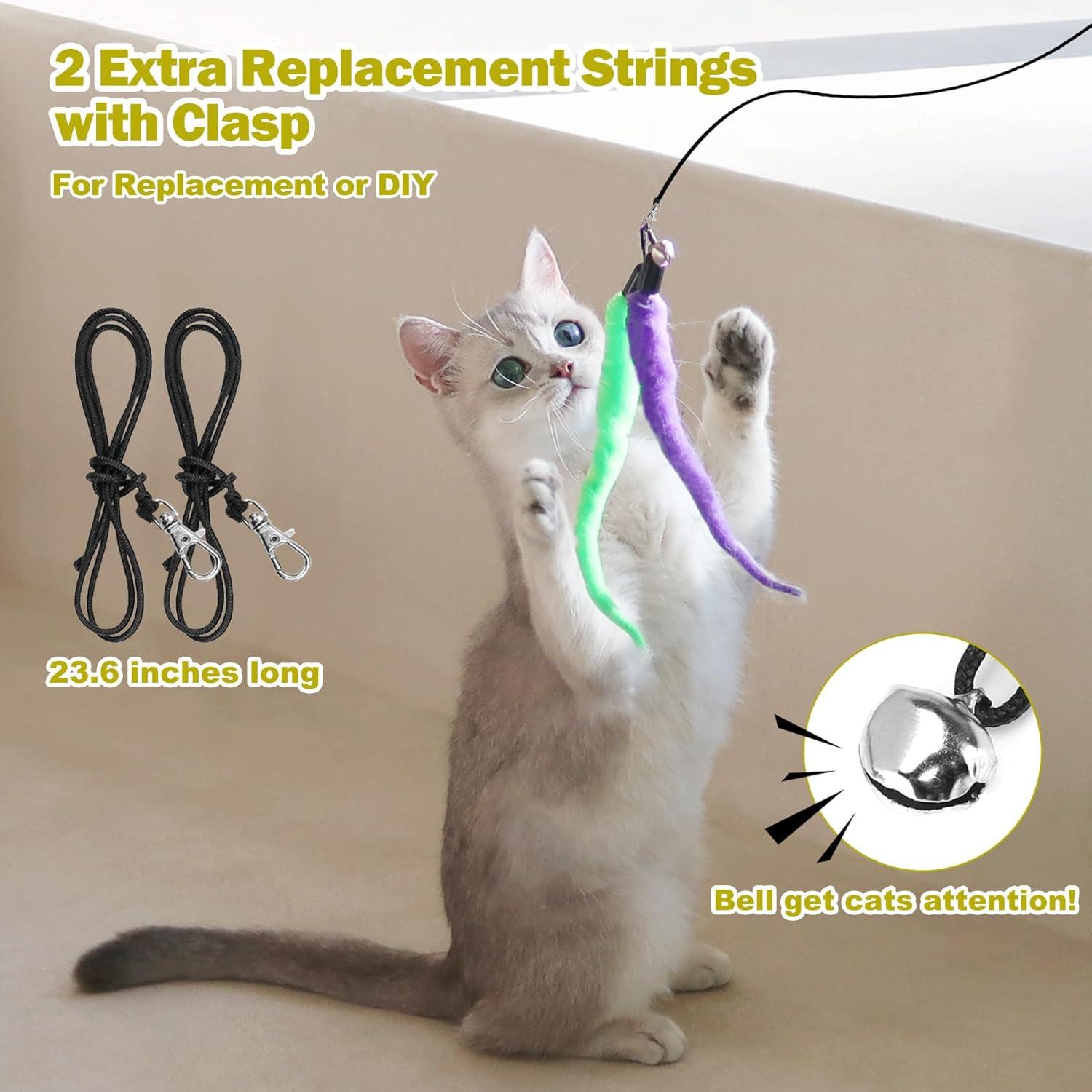 Cat Feather Toy, Retractable Cat Toys Wand 2 Wands & 9 Assorted Teaser Refills, Interactive Feather Teaser Wand Toy Bell Kitt