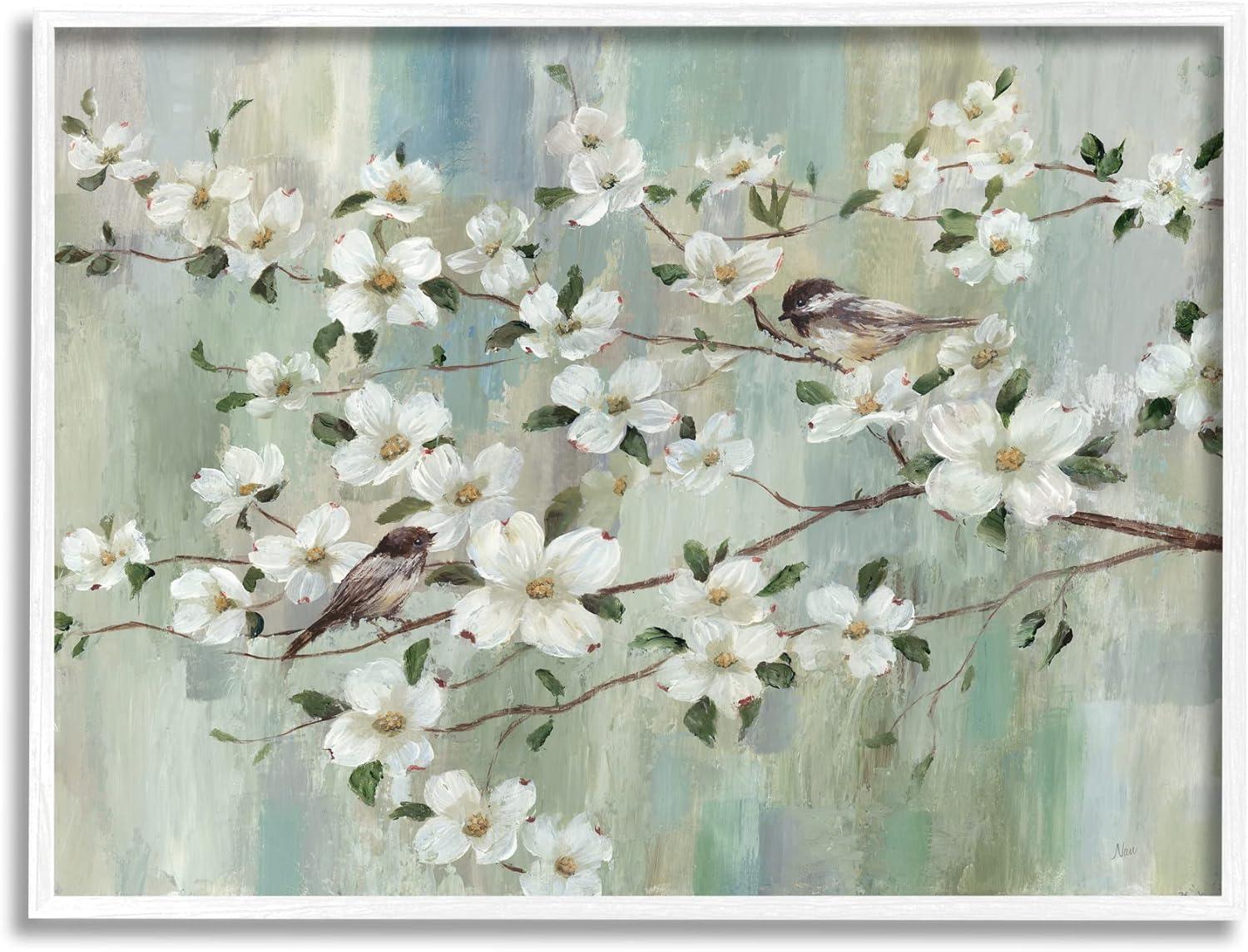 Stupell Industries " Delicate Cherry Blossom Flowers Perched Birds Classic " by Nan Painting Print