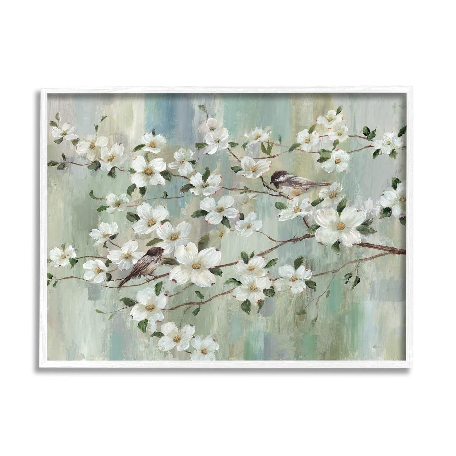 Stupell Industries " Delicate Cherry Blossom Flowers Perched Birds Classic " by Nan Painting Print