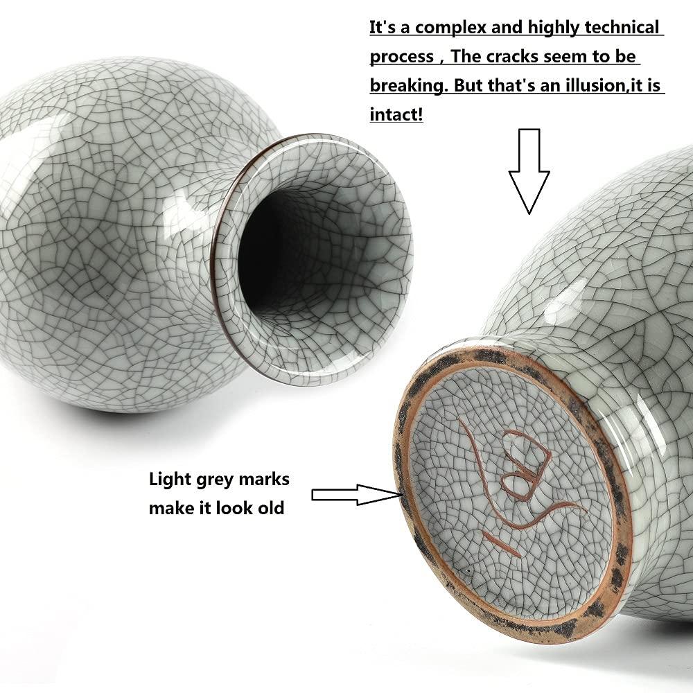 Green Ceramic Vase for Home Decor, Rustic Oriental Vases, Glazed Decorative Farmhouse Vase for Mantel, Table, Bookshelf, Living Room Decoration(Green)