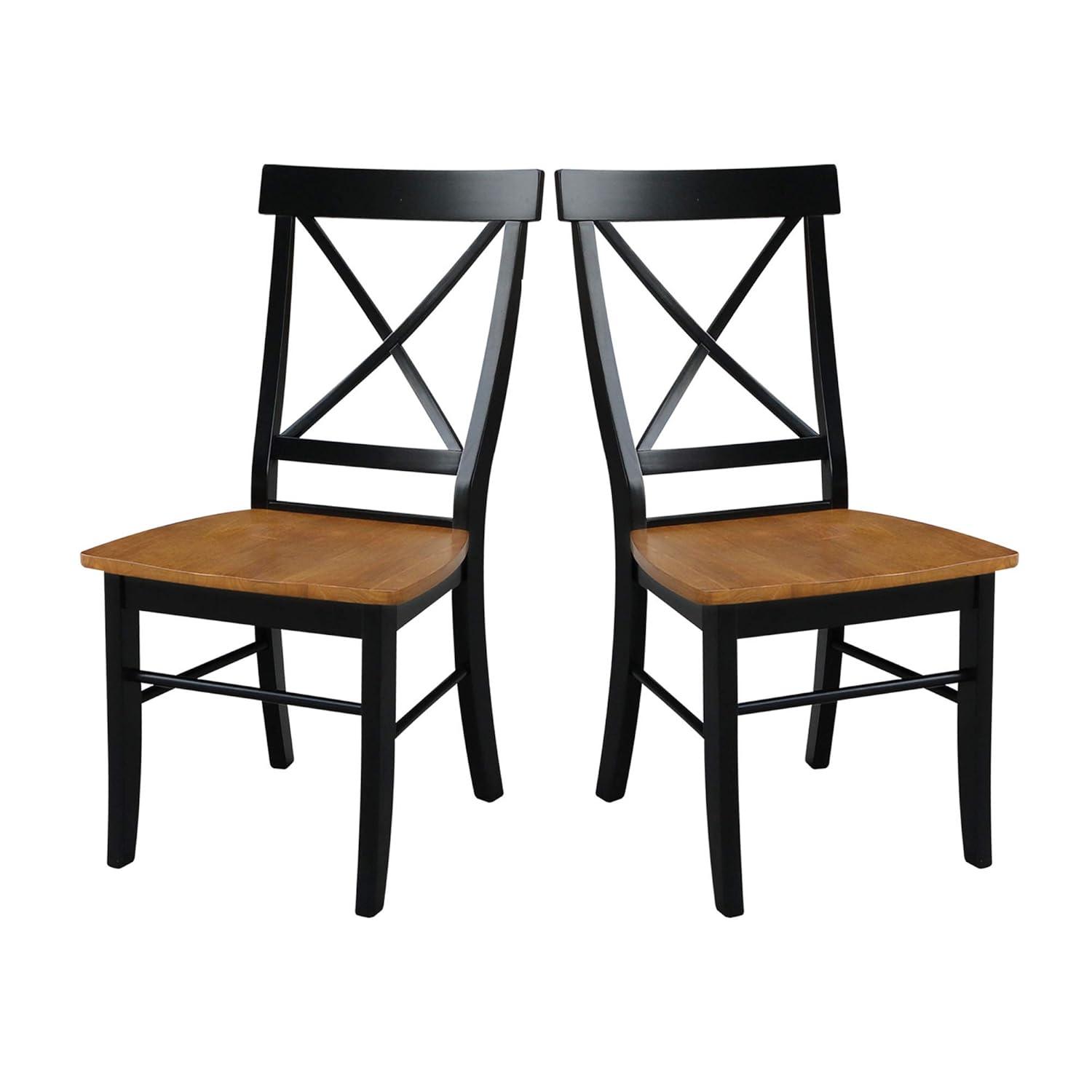 International Concepts Set of 2 X Back Chairs with Solid Wood Seats Black/Cherry Red: Hardwood Frame, Mid-Century Style