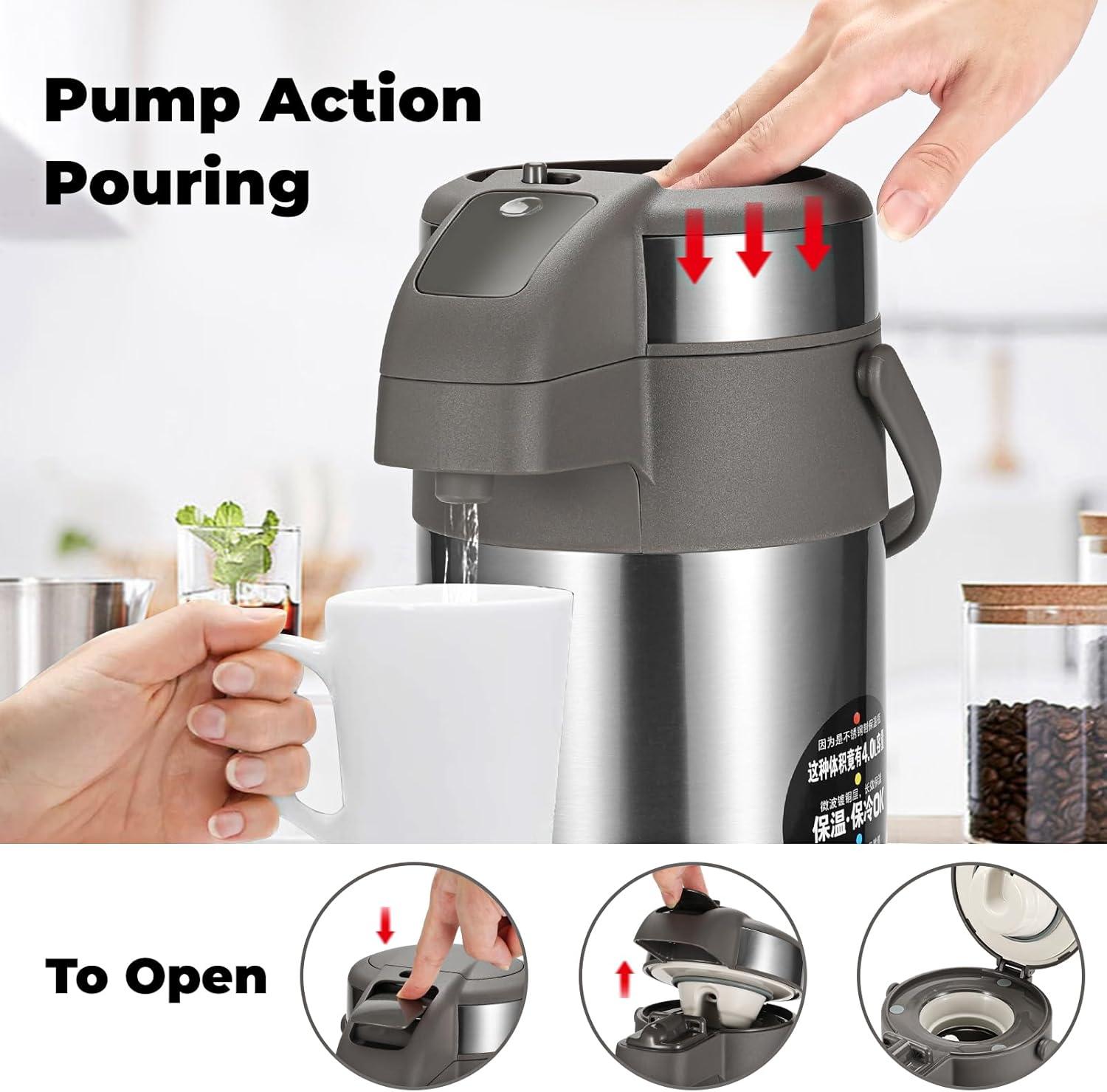 Stack man 4L/133OZ Thermal Coffee Carafe With Pump, Thermal Beverage Dispenser, Coffee Airpot Stainless Steel Coffee Carafe For Hot Drinks Silver