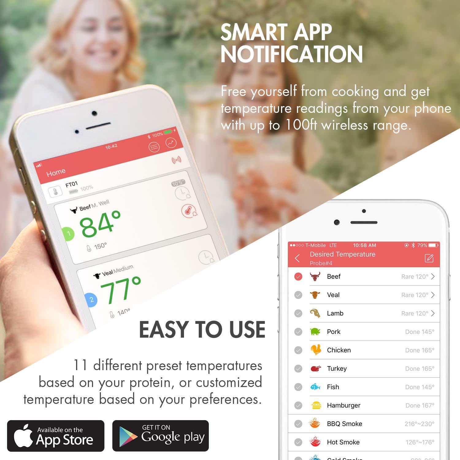 Tenergy Solis Digital Meat Thermometer, APP Controlled Wireless Bluetooth Smart BBQ Thermometer w/ 6 Stainless Steel Probes, Large LCD Display, Carrying Case, Cooking Thermometer for Grill & Smoker