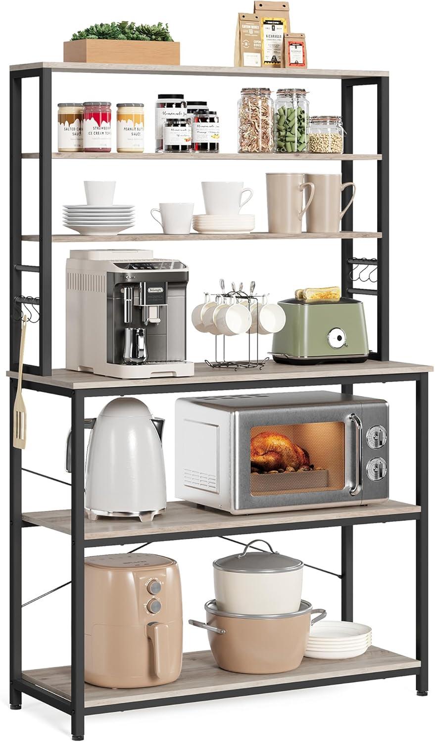 Greige and Black 6-Tier Adjustable Kitchen Baker's Rack