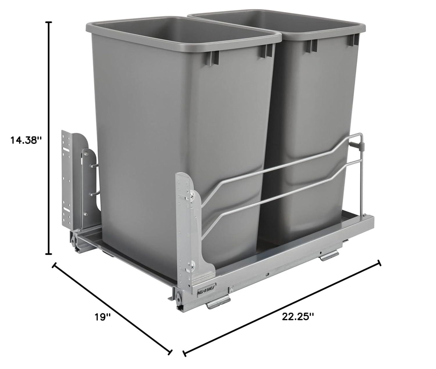 Rev-A-Shelf Double Pull Out Trash Can 35 Qt with Soft-Close