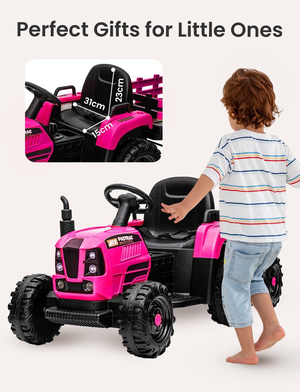 24V 400W Powered Electric Tractor for Kids, 3-Speed Ride On Tractor with Remote Control, USB/MP3/Bluetooth, LED Lights, Safety Belt, 1.86-4.97 MPH，Green