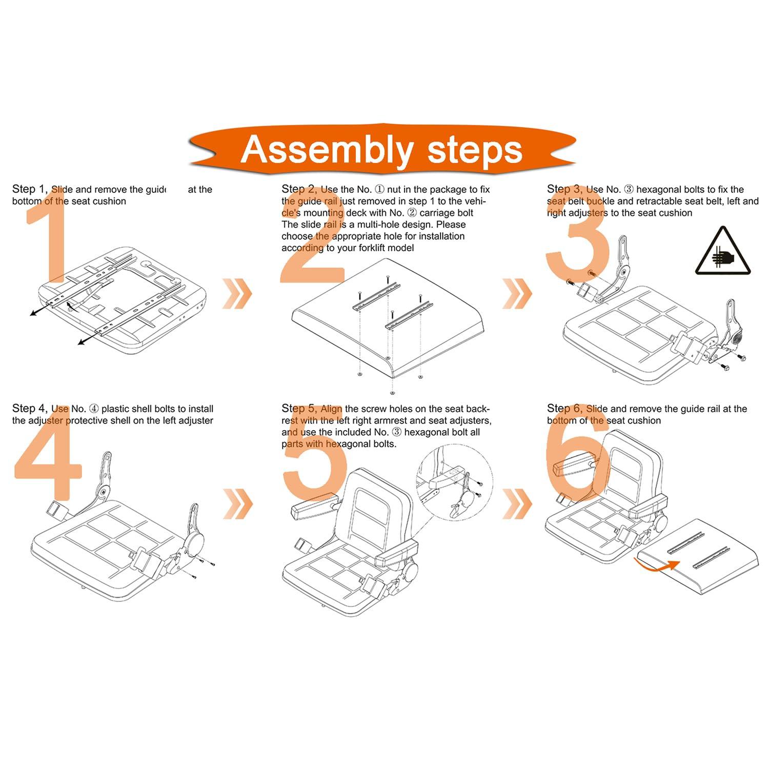 Black Adjustable PVC Forklift and Tractor Seat with Armrests