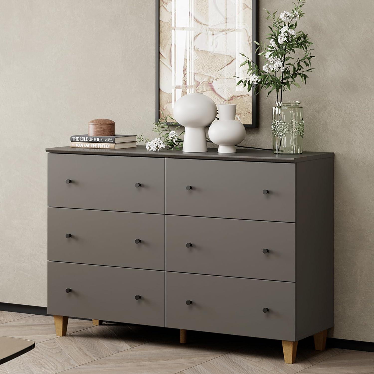 Dark Gray Oak Double Dresser with Deep Drawers