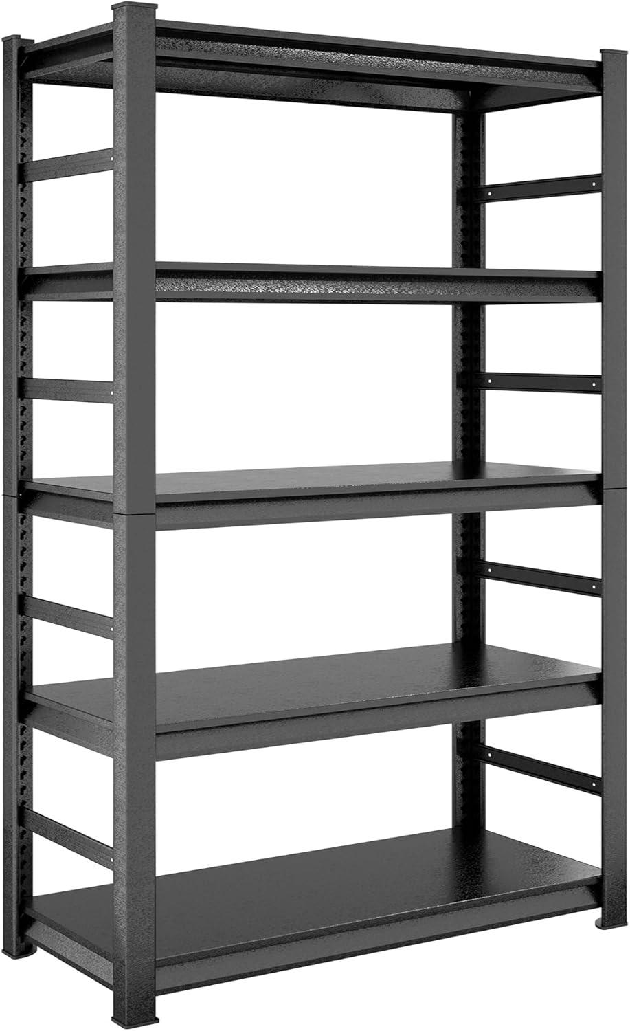 Heavy Duty Black Metal 5-Tier Adjustable Shelving Unit for Kitchen and Garage