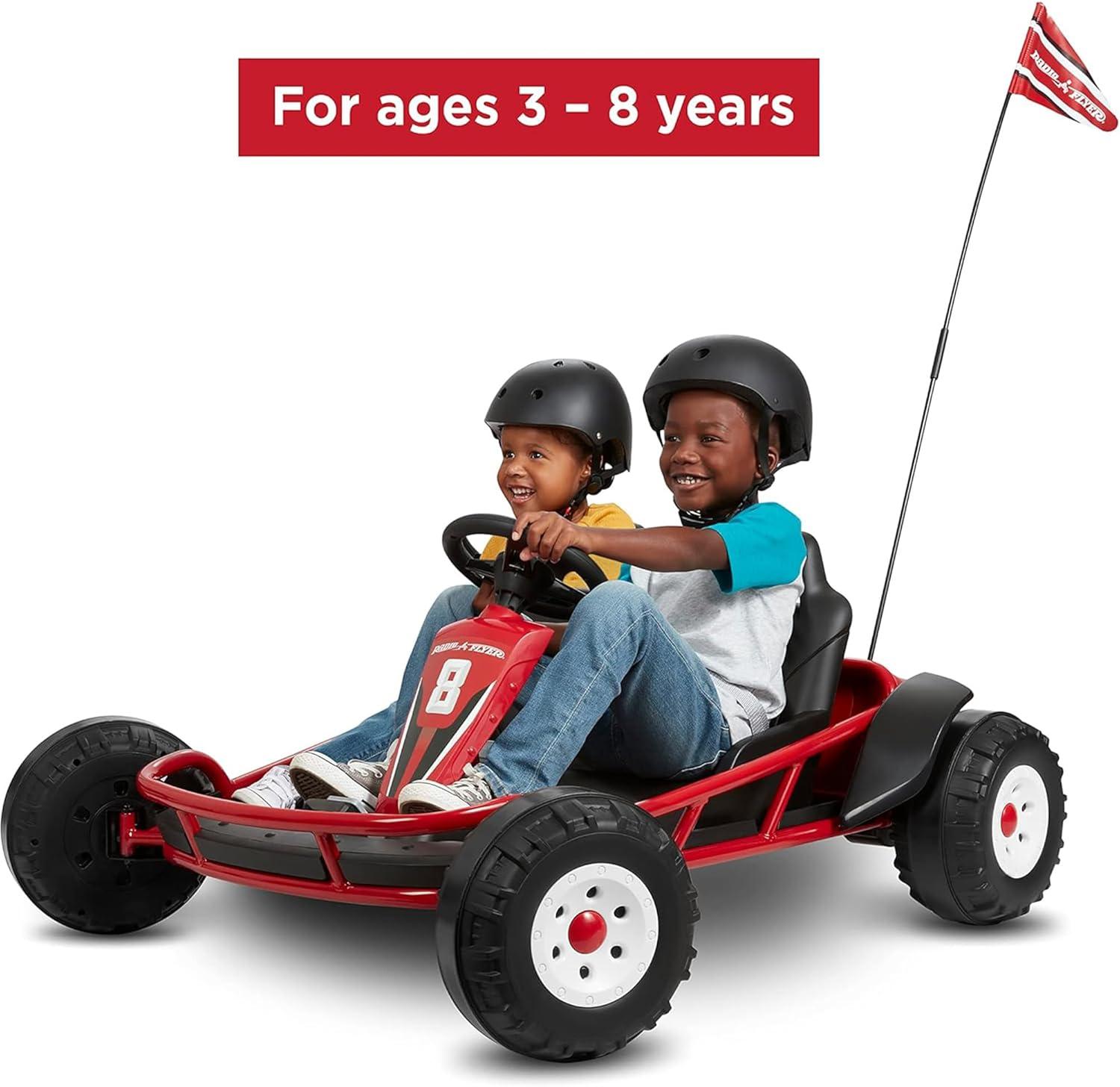 Radio Flyer Ultimate 24 Volt Electric Go-Kart with 2 Seats, Adjustable Seat, Rubber Wheels, and Speeds up to 8 MPH, for Kids Ages 3-8, Red