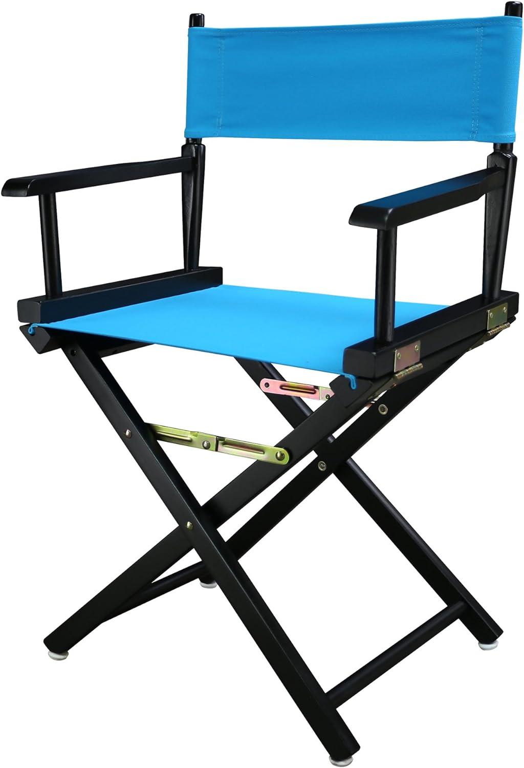 Foldable Classic Director's Chair in Black and Turquoise, Solid Wood