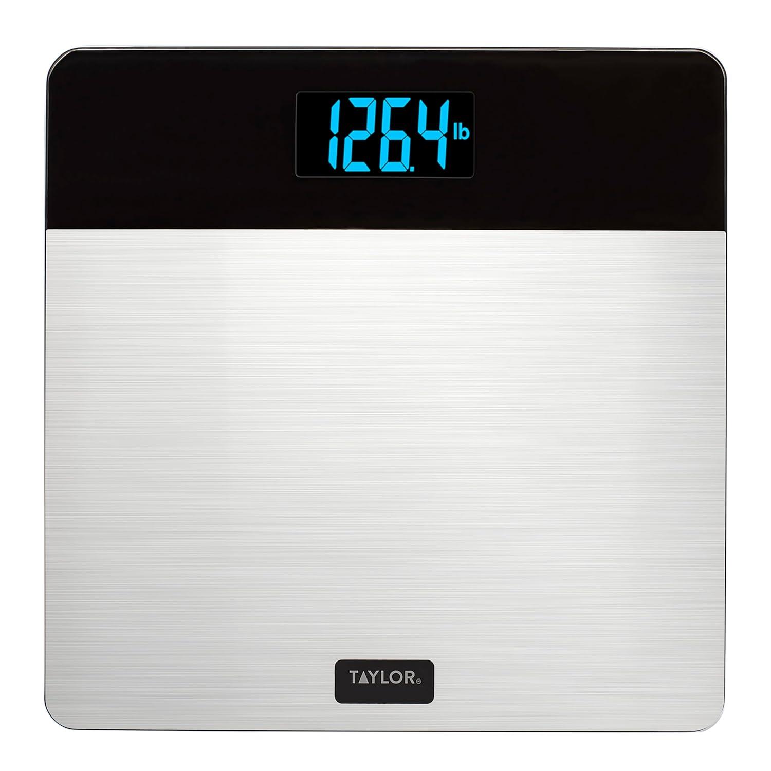 Taylor 12.2" x 12.2" LCD Body Weight Scale Battery Powered, FSA HSA Eligible, 400 lb Capacity, Stainless Steel