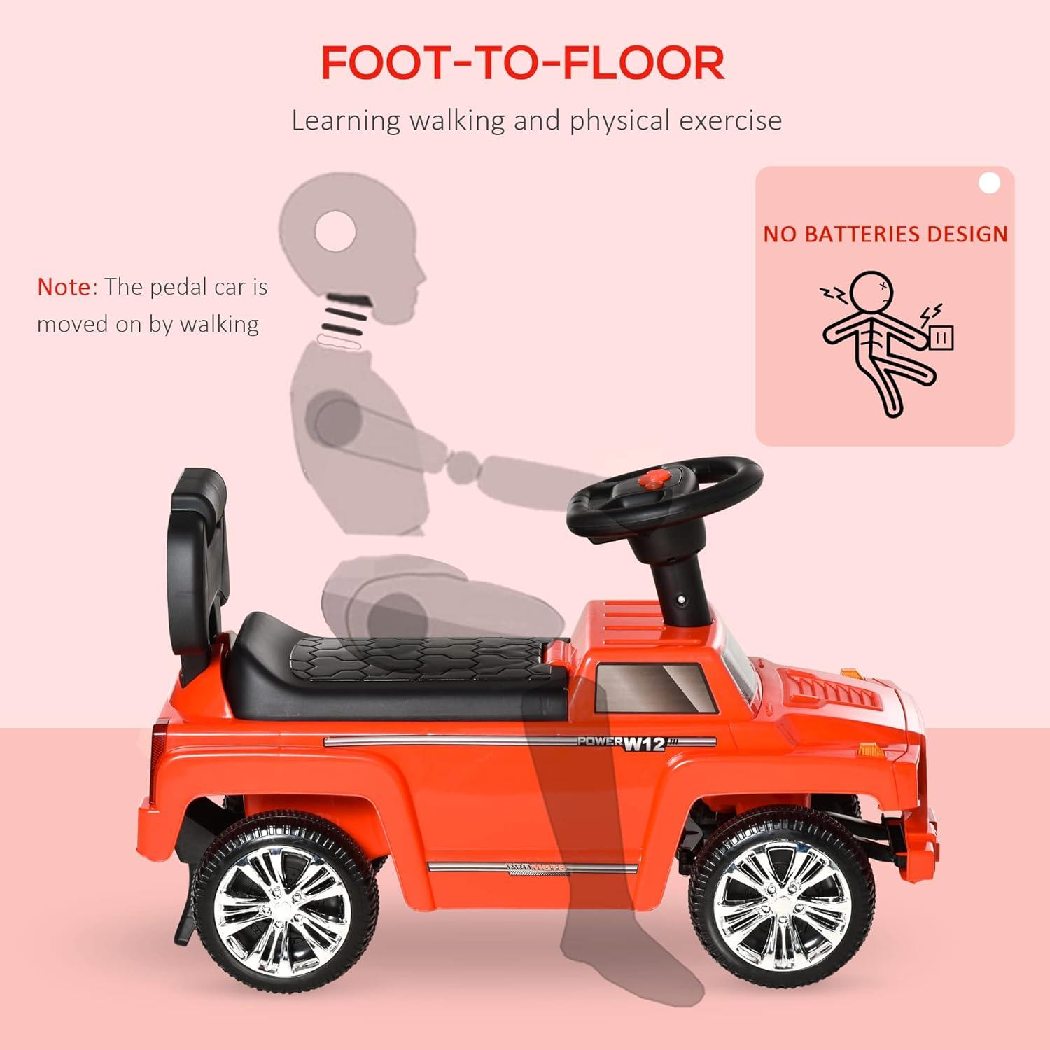 Aosom Kids Ride on Push Car, SUV Style Sliding Walking Car for Toddle with Horn, Music, Working Lights, Hidden Storage and Anti-Dumping System, Red