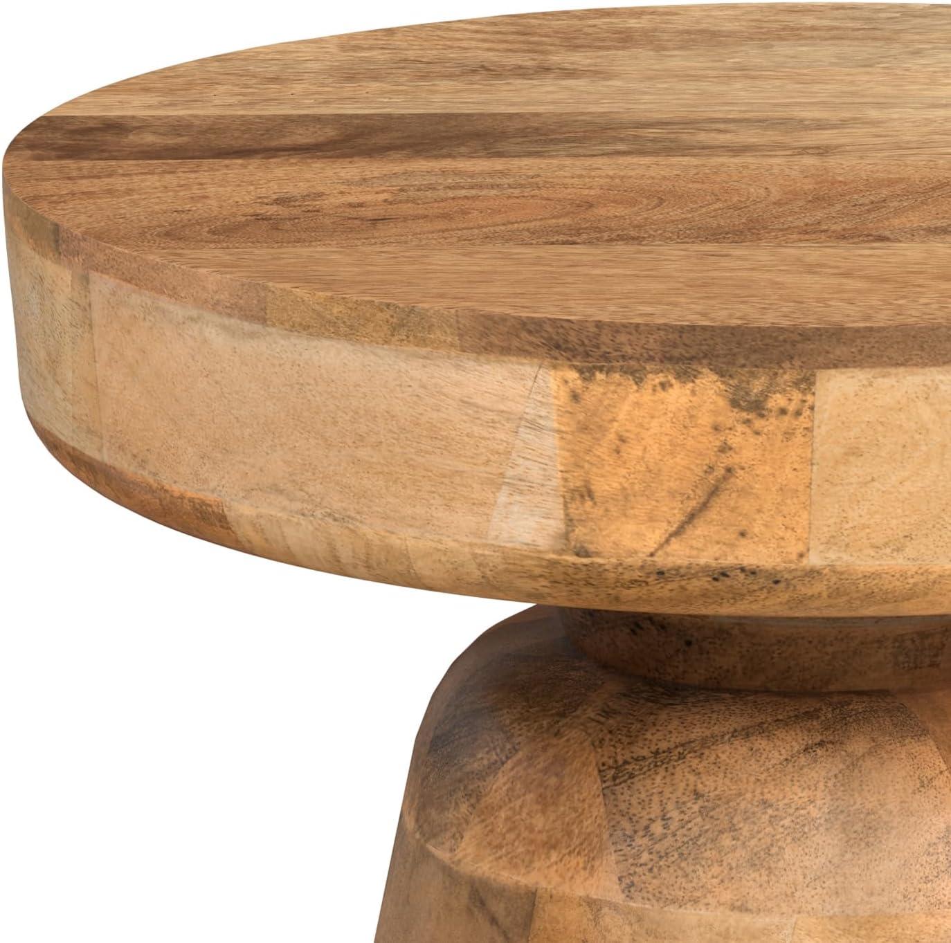 Simpli Home Robbie 16"W Solid Mango Wood Round Accent Table with Sculptural Design