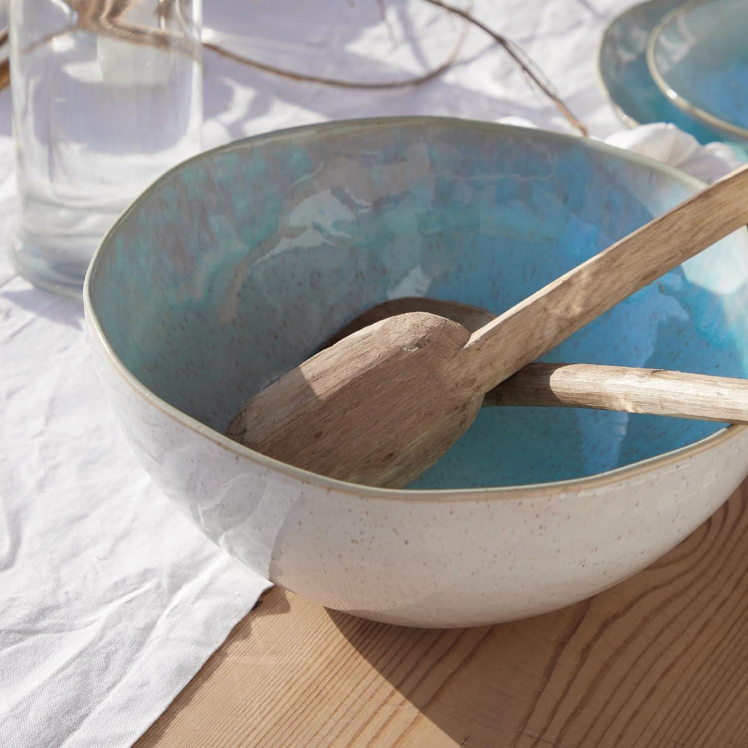 Sea Blue Ceramic Stoneware Serving Bowl with Reactive Glaze