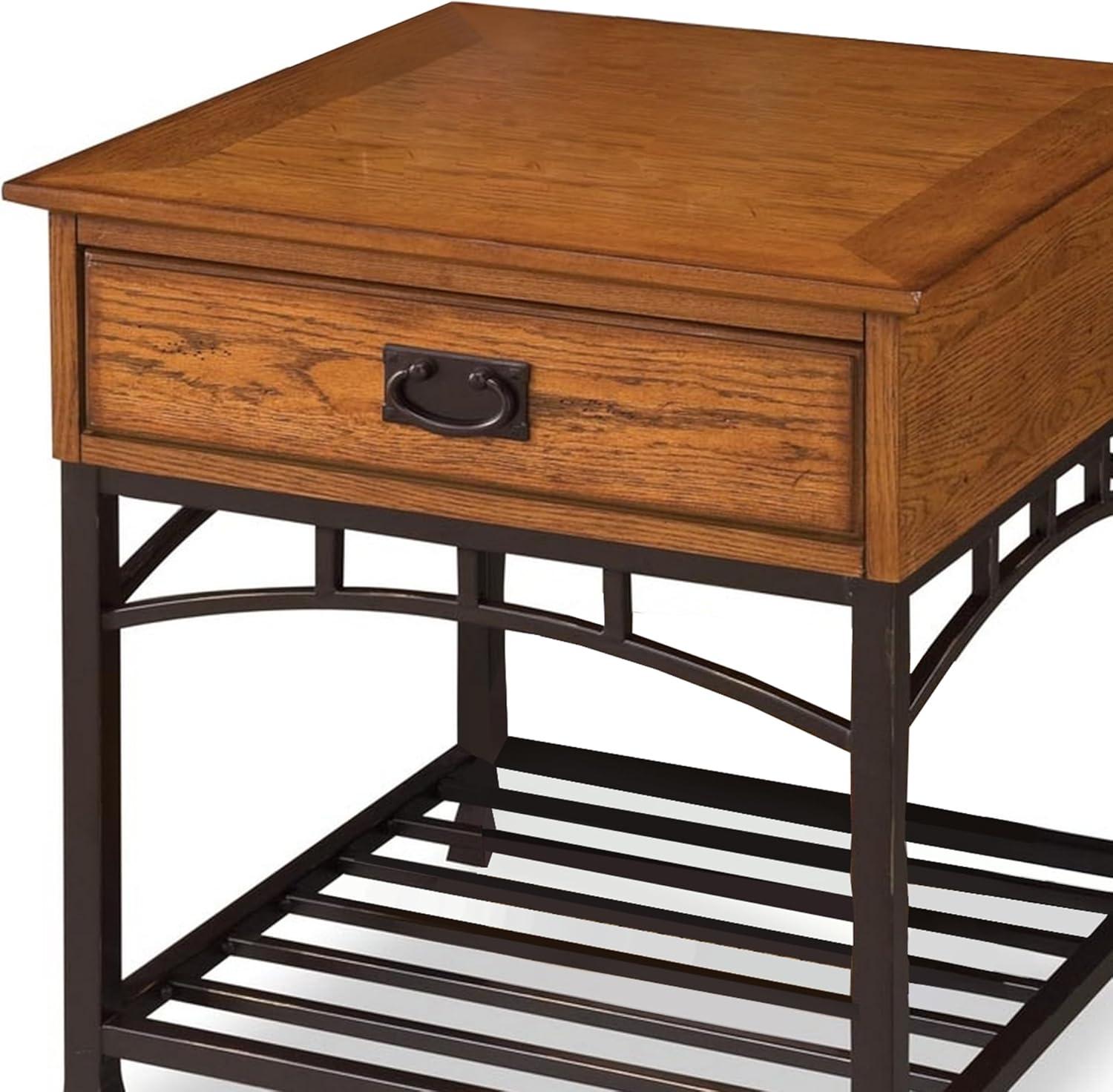 Modern Craftsman End Table - Poplar Solid, Oak Veneer, Distressed Finish, Convenient Storage