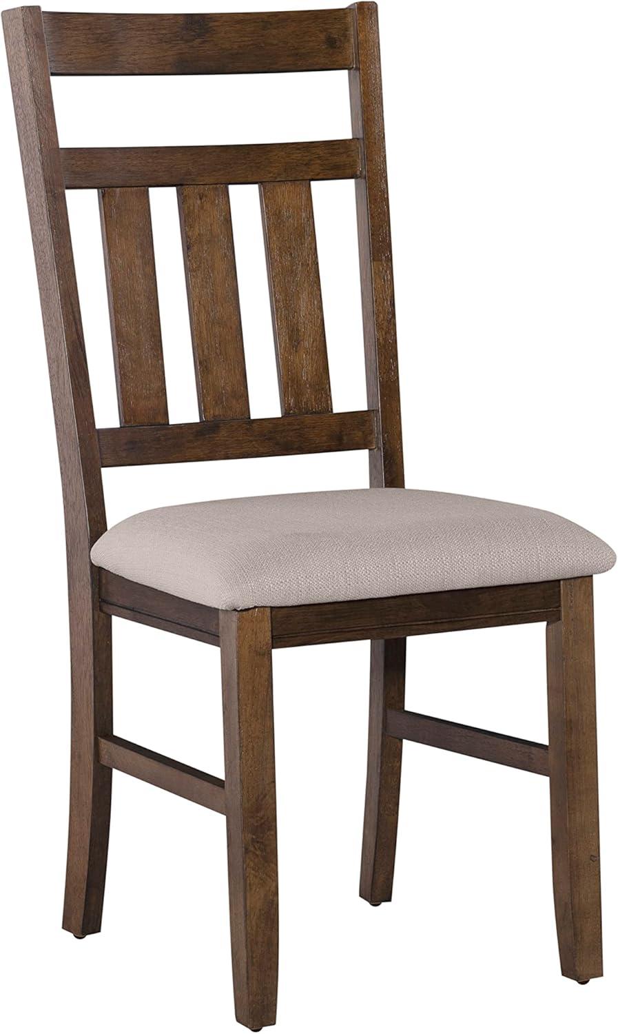 Rustic Umber and Light Beige Upholstered Slat Back Side Chair