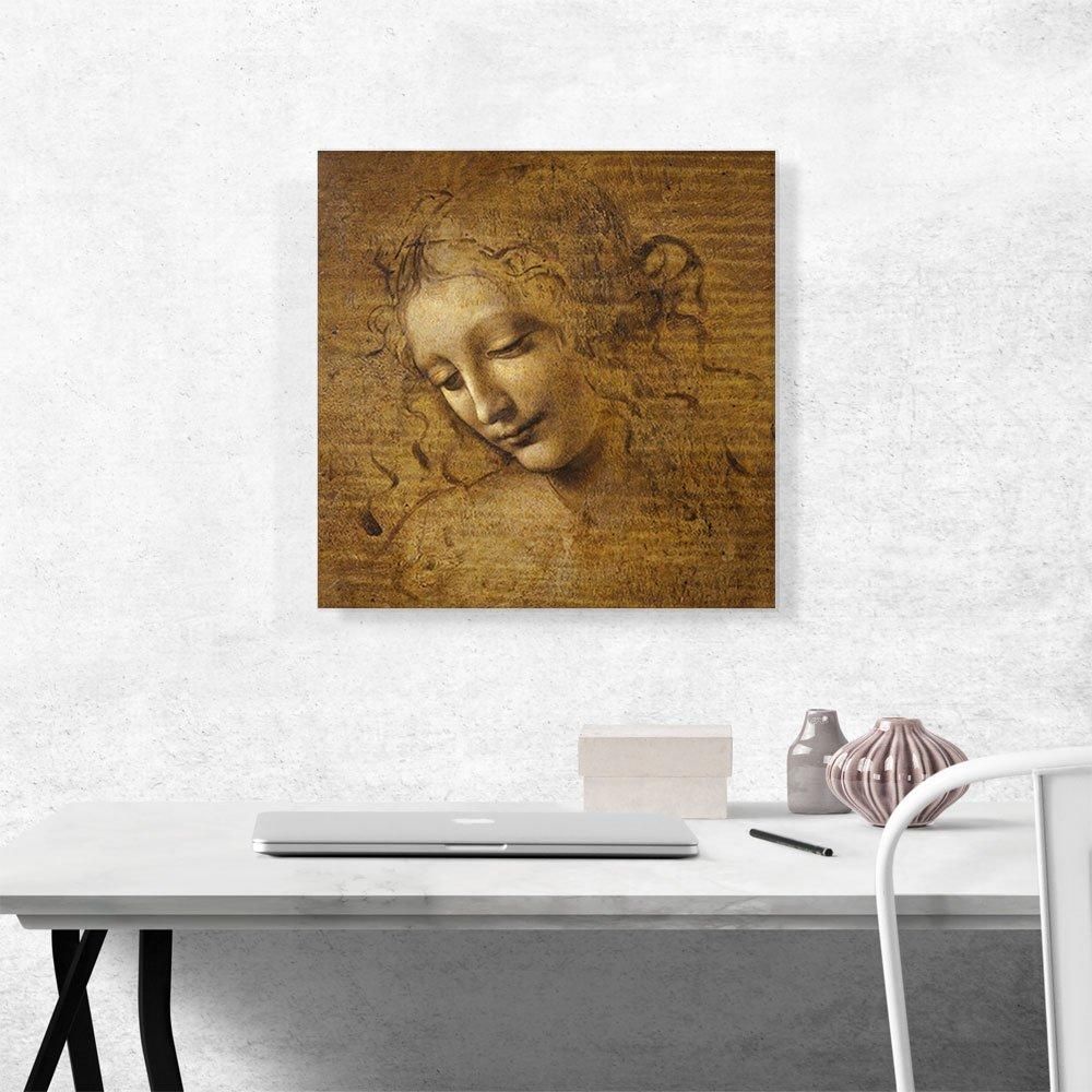 ARTCANVAS Female Head - Head and Shoulders of a Woman 1505 Canvas Art Print Stretched Framed Painting Picture Poster Giclee Wall Decor by Leonardo da Vinci - 18" x 18" (0.75" Deep)