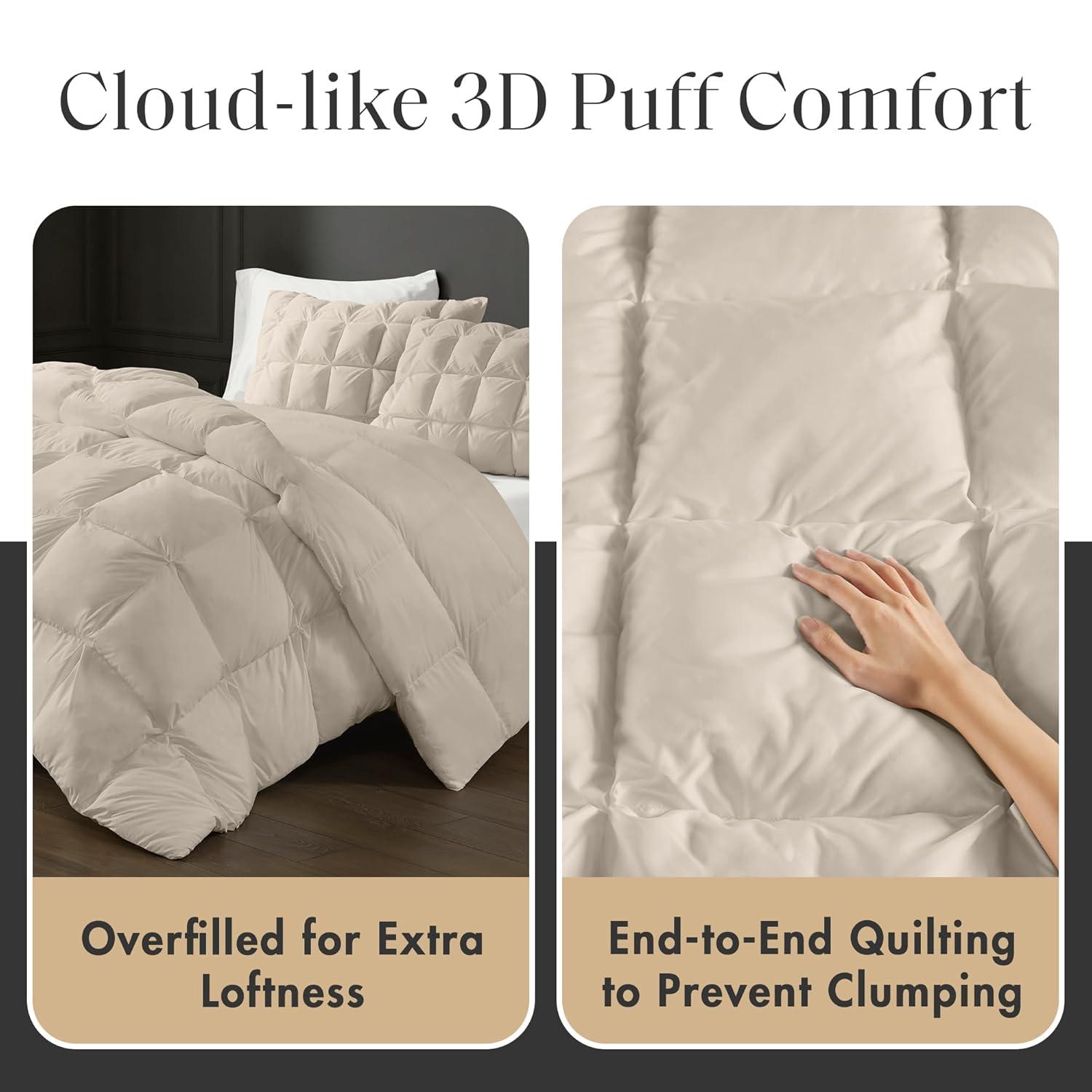Madison Park Full/Queen Stay Puffed Overfilled Down Alternative Comforter Tan: Ultimate Textile, Cooling, Microfiber Duvet Insert