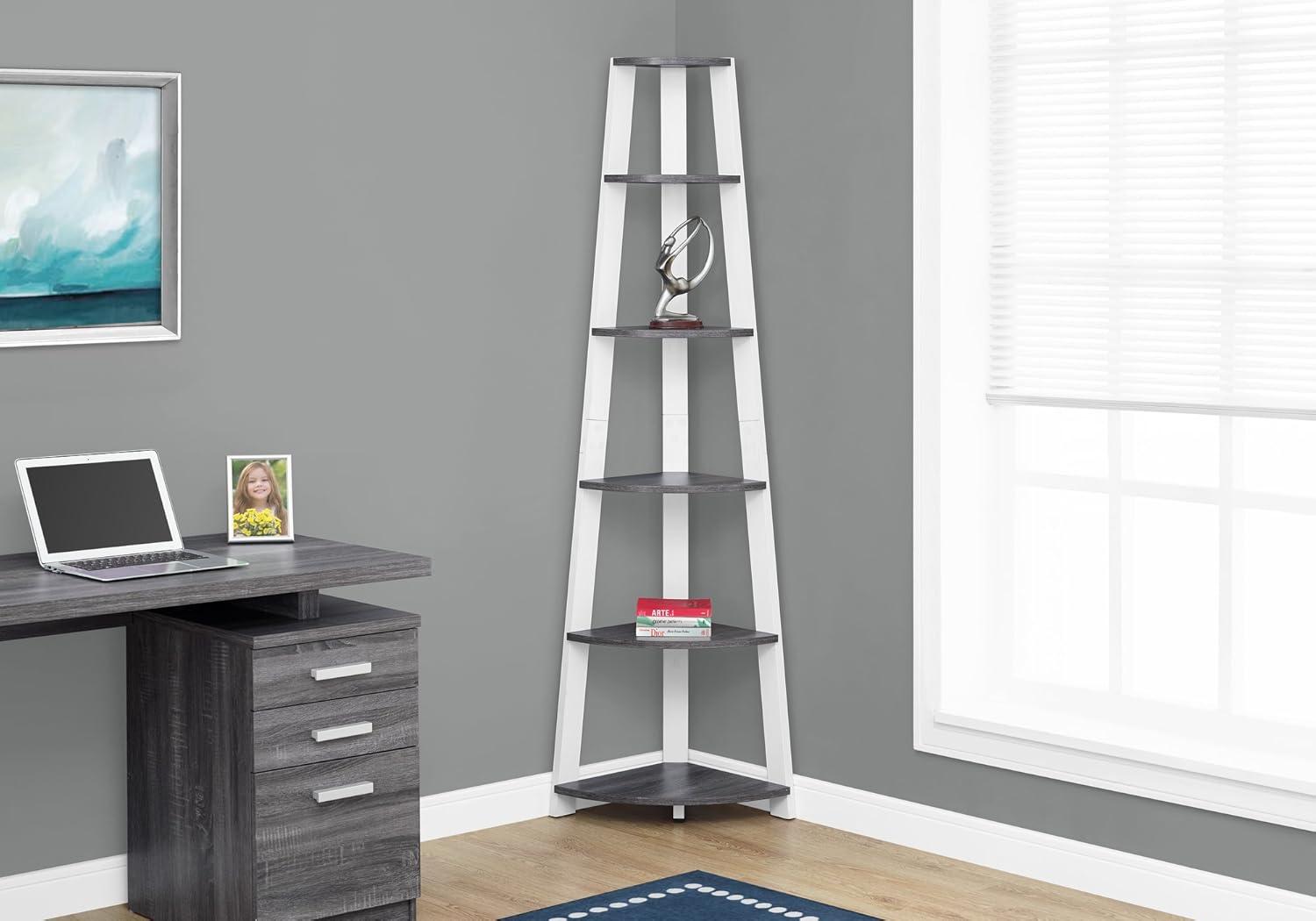 Bookshelf Etagere Corner 5 Tier 72"H Office Bedroom Laminate Grey