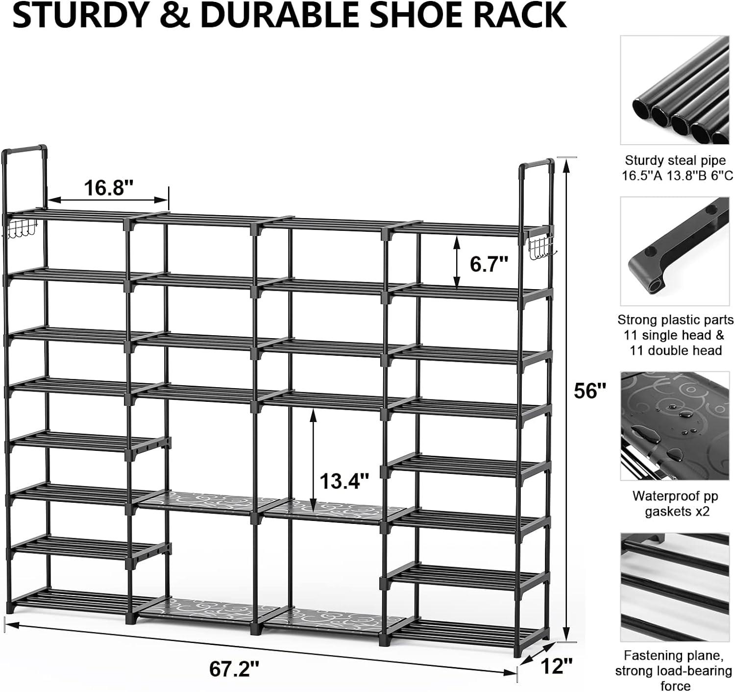 Extra Large Black Metal Stackable Shoe Rack Organizer