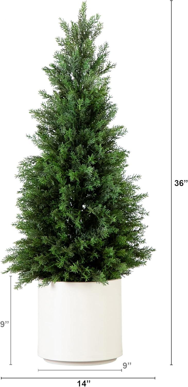 Nearly Natural 3-ft Artificial Cedar Tree in White Planter UV Resistant (Indoor/Outdoor)