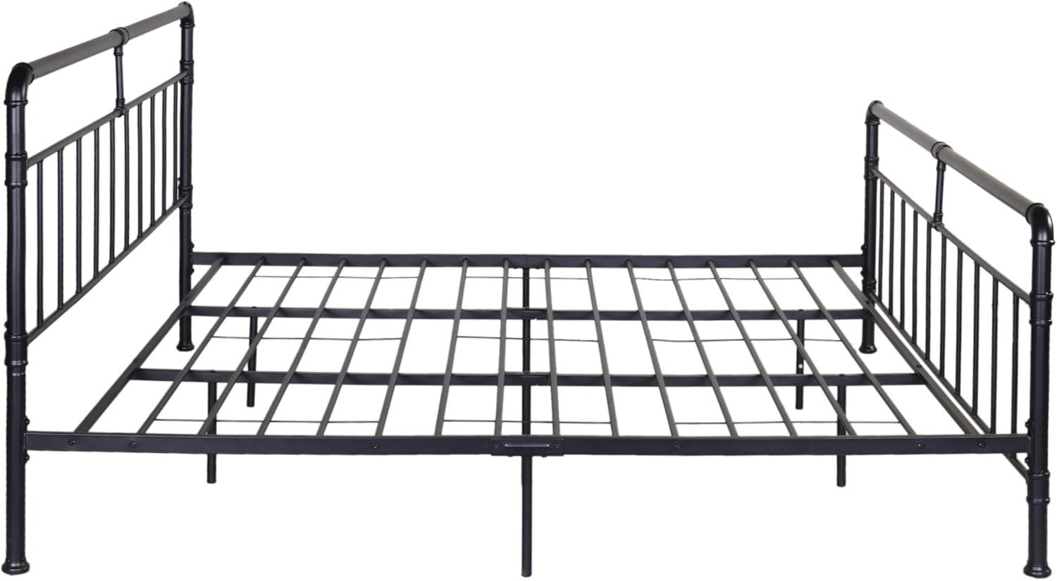 Cherrish King-Size Iron Bed Frame, Minimal, Industrial, Flat Black