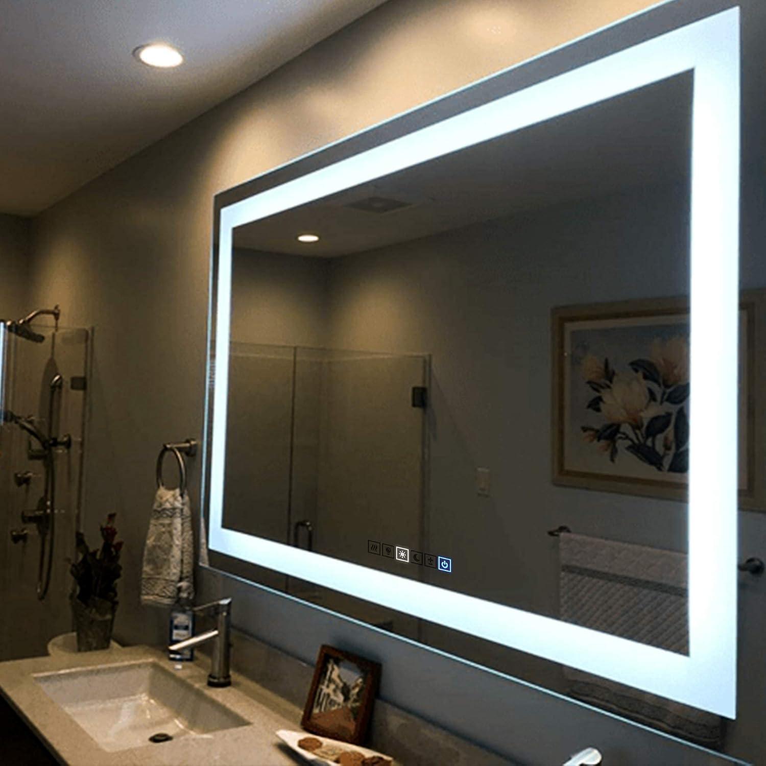 LED Dimmable Bathroom Mirror Rectangle LED Lighted 30" x 60" inches Wall Mounted Mirror for Vanity Room with Touch Button and Anti-Fog Function by Fab Glass and Mirror