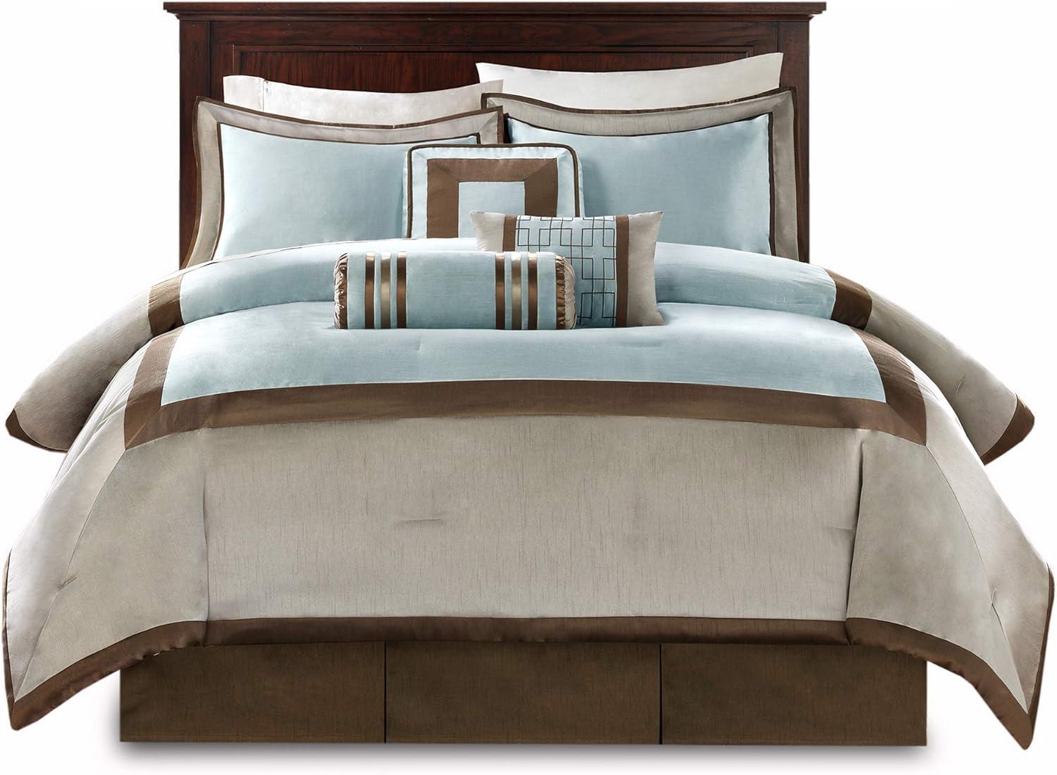 Genevieve King Blue and Brown 7-Piece Comforter Set