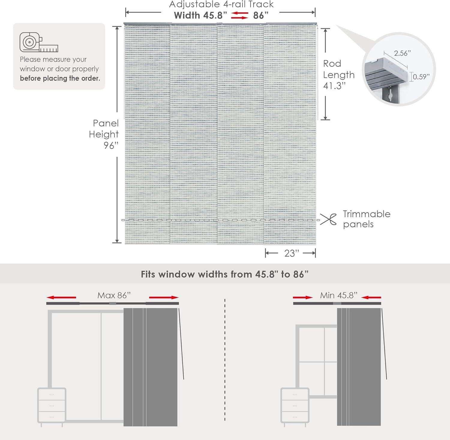 GoDear Design Adjustable Sliding Panel Track Blind 45.8"- 86" W x 96" H, Vertical Blinds, Light Filtering, Peppercorn