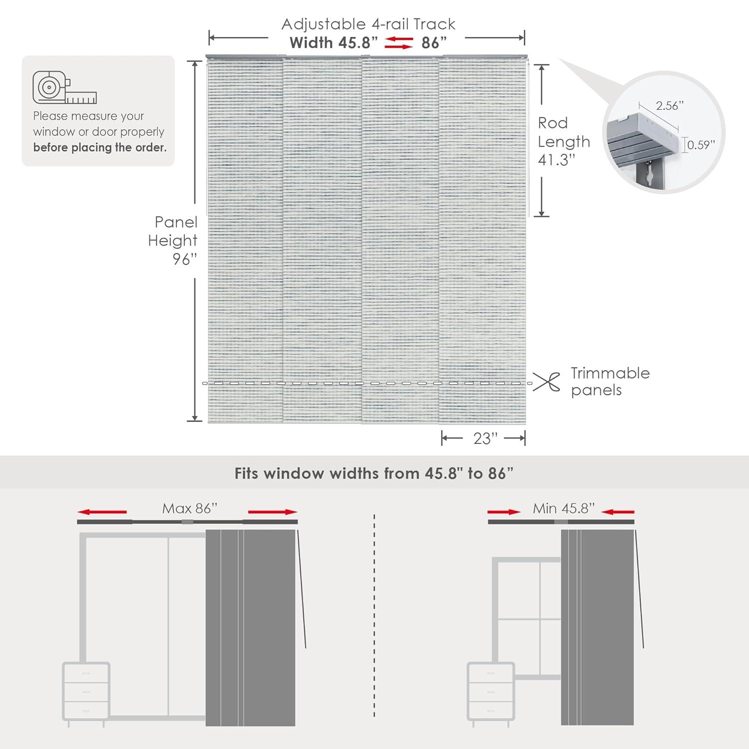GoDear Design Adjustable Sliding Panel Track Blind 45.8"- 86" W x 96" H, Vertical Blinds, Light Filtering, Peppercorn