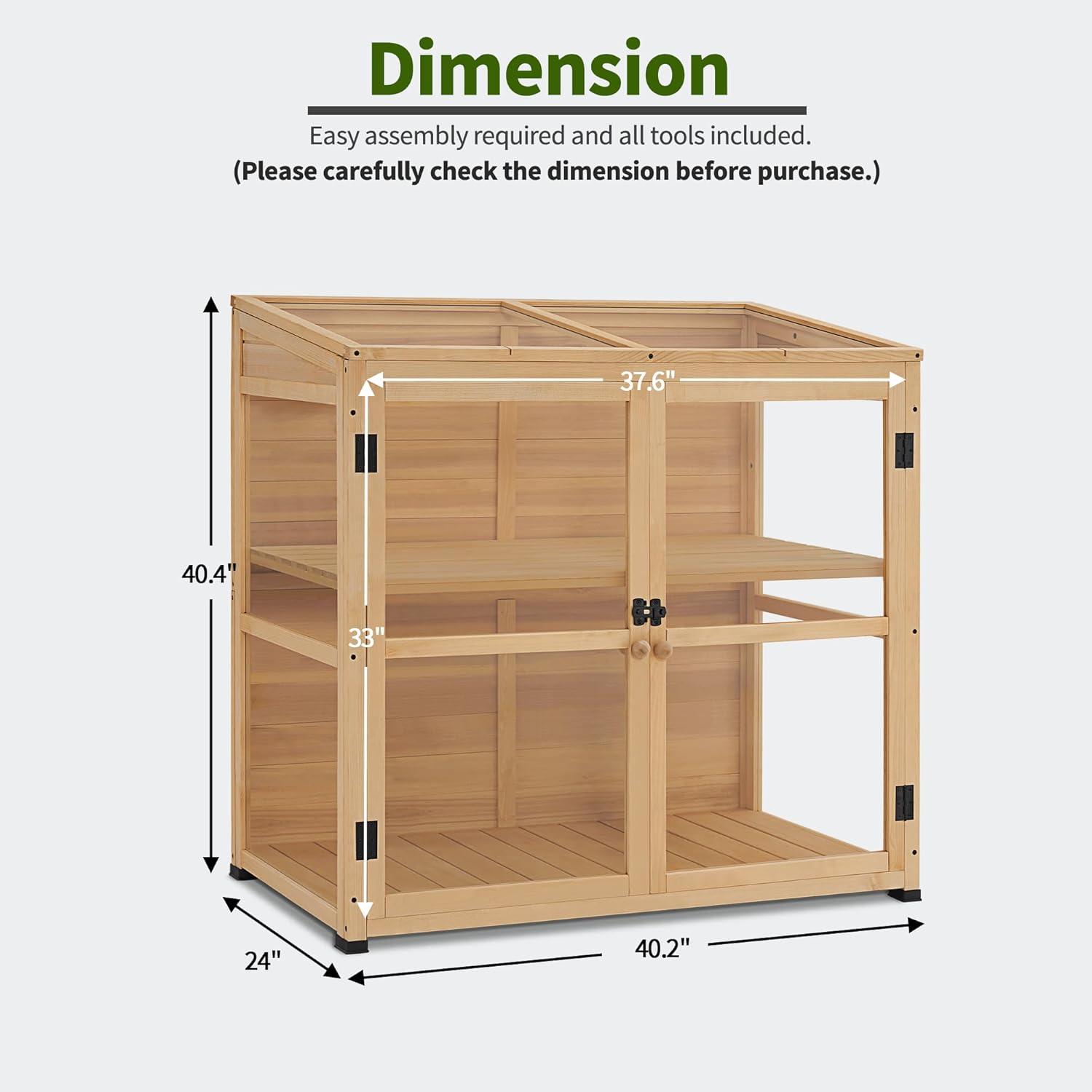 MCombo Wooden Cold Frame Greenhouse, Wooden Greenhouse Cabinet Kit with Adjustable Shelf & Lockable Door, Fully Transparent Polycarbonate Greenhouse for Outdoor Indoor Use, 0718