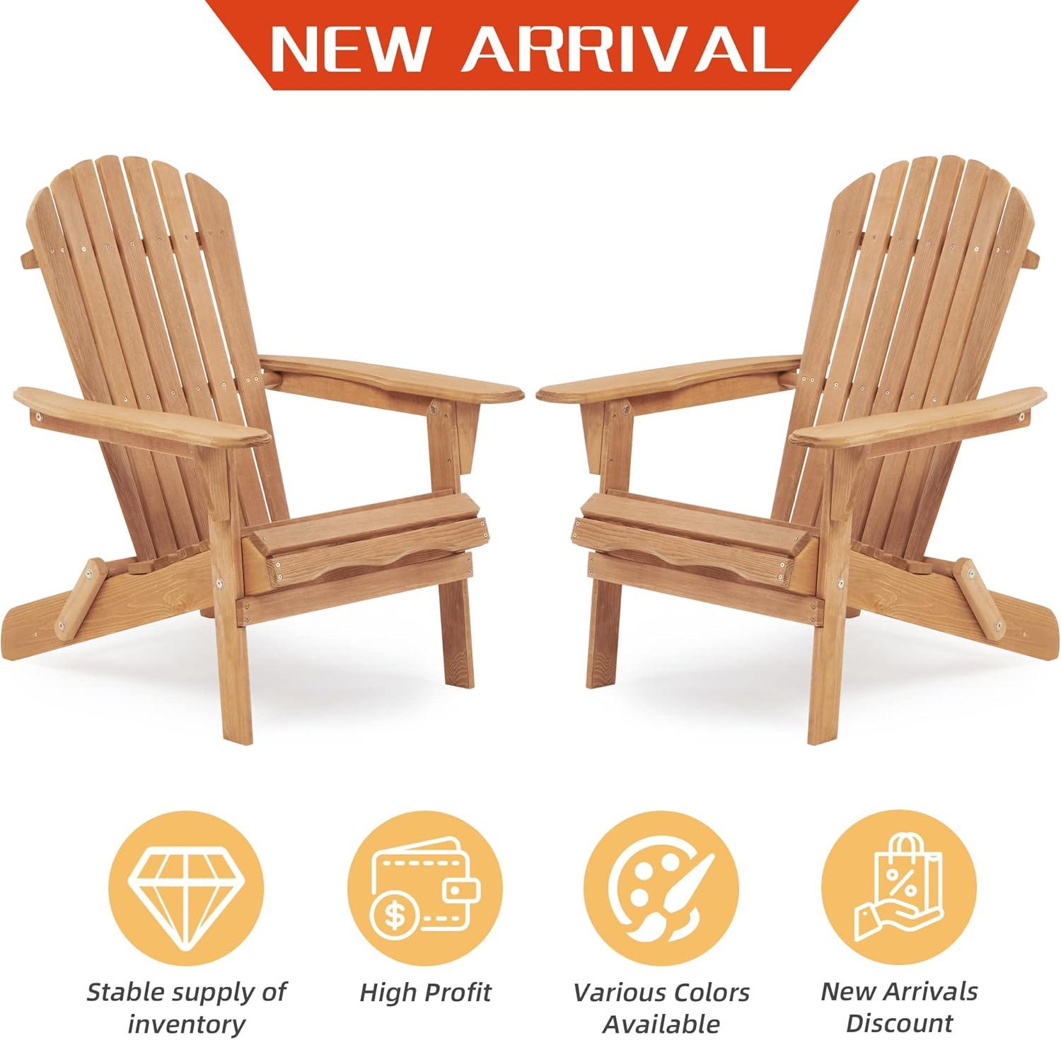 CLEARANCE! Wooden Outdoor Folding Adirondack Chair Set of 2 Wood Lounge Patio Chair for Garden,Garden, Lawn, Backyard, Deck, Pool Side, Fire Pit,Half Assembled,