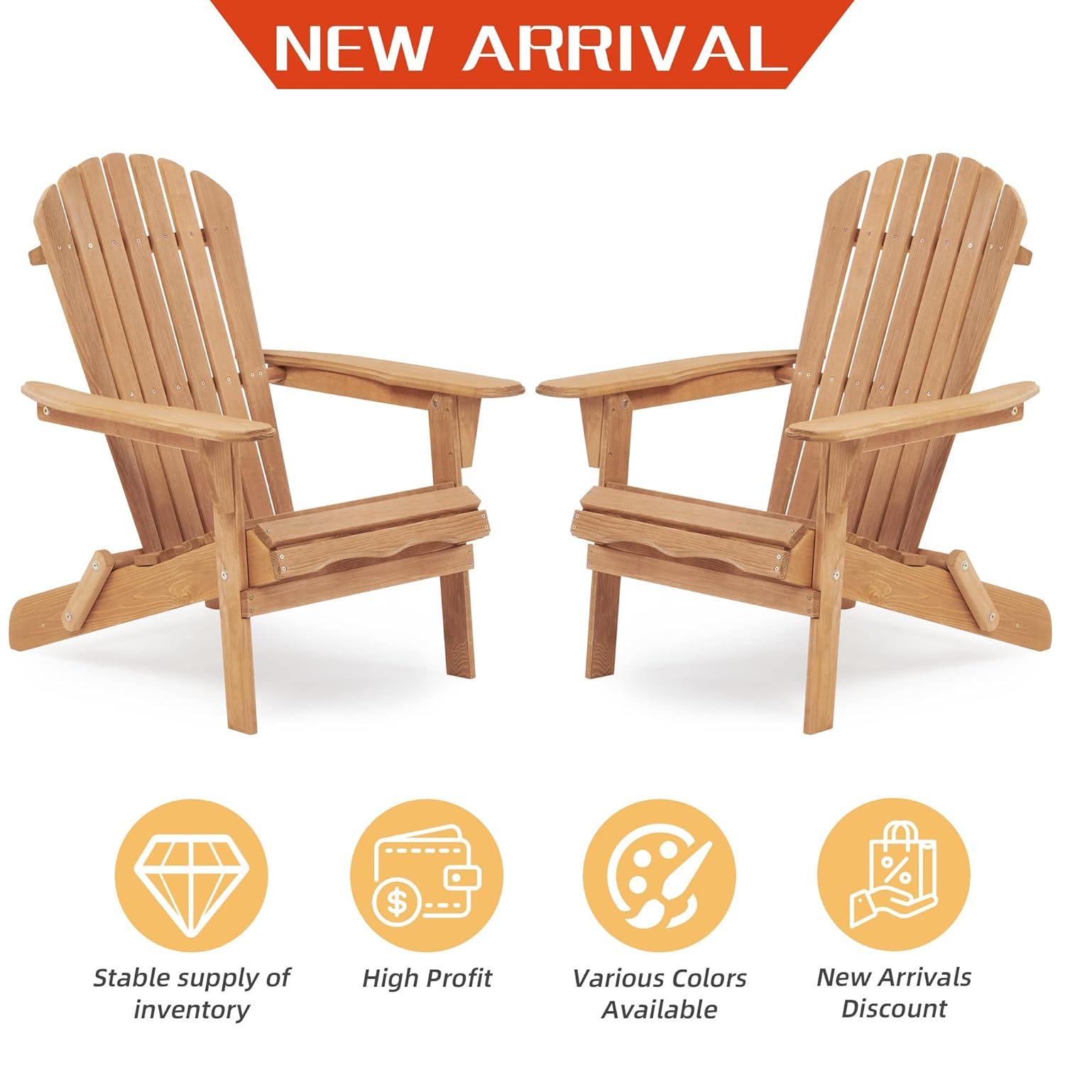 CLEARANCE! Wooden Outdoor Folding Adirondack Chair Set of 2 Wood Lounge Patio Chair for Garden,Garden, Lawn, Backyard, Deck, Pool Side, Fire Pit,Half Assembled,