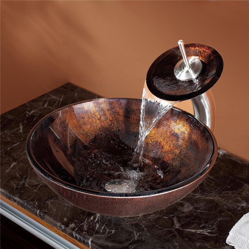 Glass Circular Vessel Bathroom Sink with Faucet