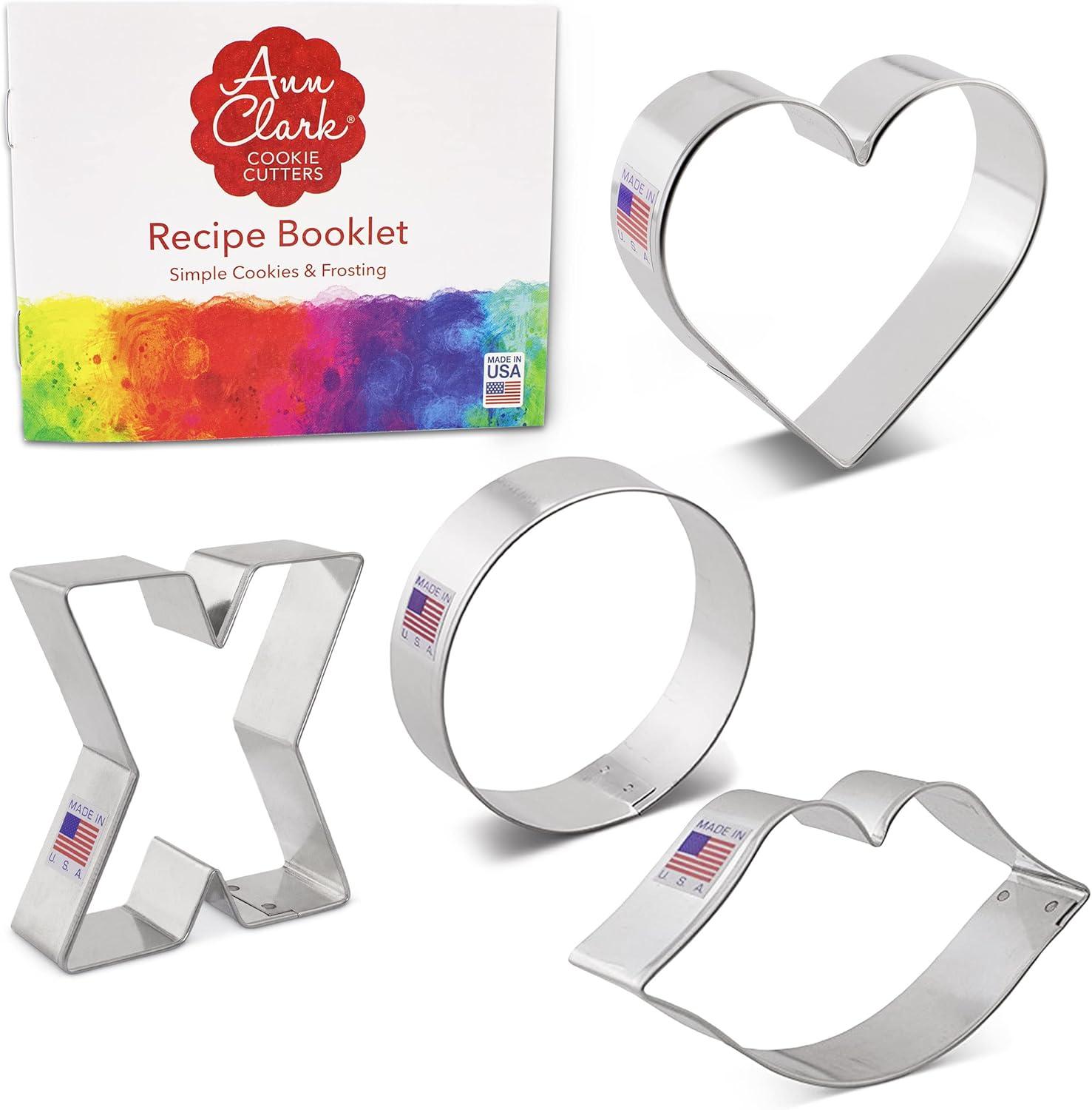 Valentines Cookie Cutters 4-Pc. Set Made in the USA by Ann Clark, Lips, Heart, X, and O