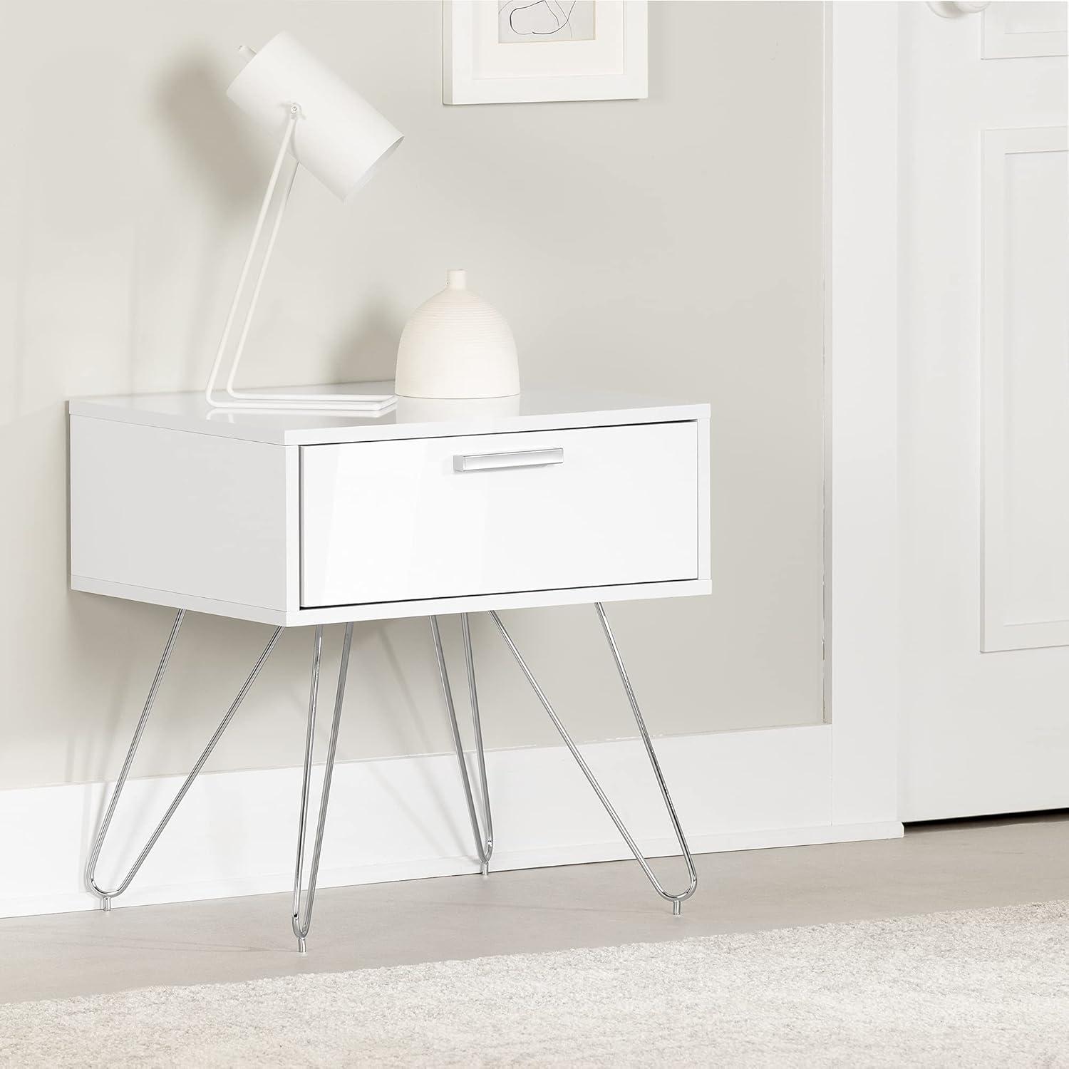 Slendel Pure White Mid-Century Scandinavian 1-Drawer Nightstand