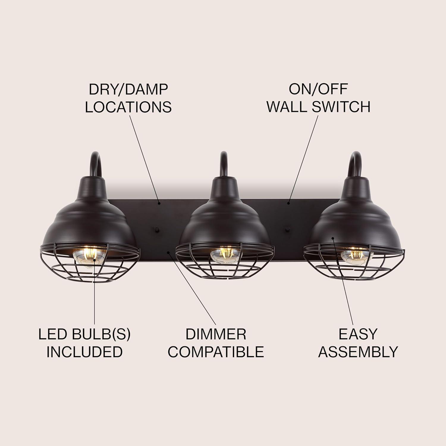 JONATHAN Y Levi 24.5" 3-Light Industrial Farmhouse Iron LED Vanity, Oil Rubbed Bronze