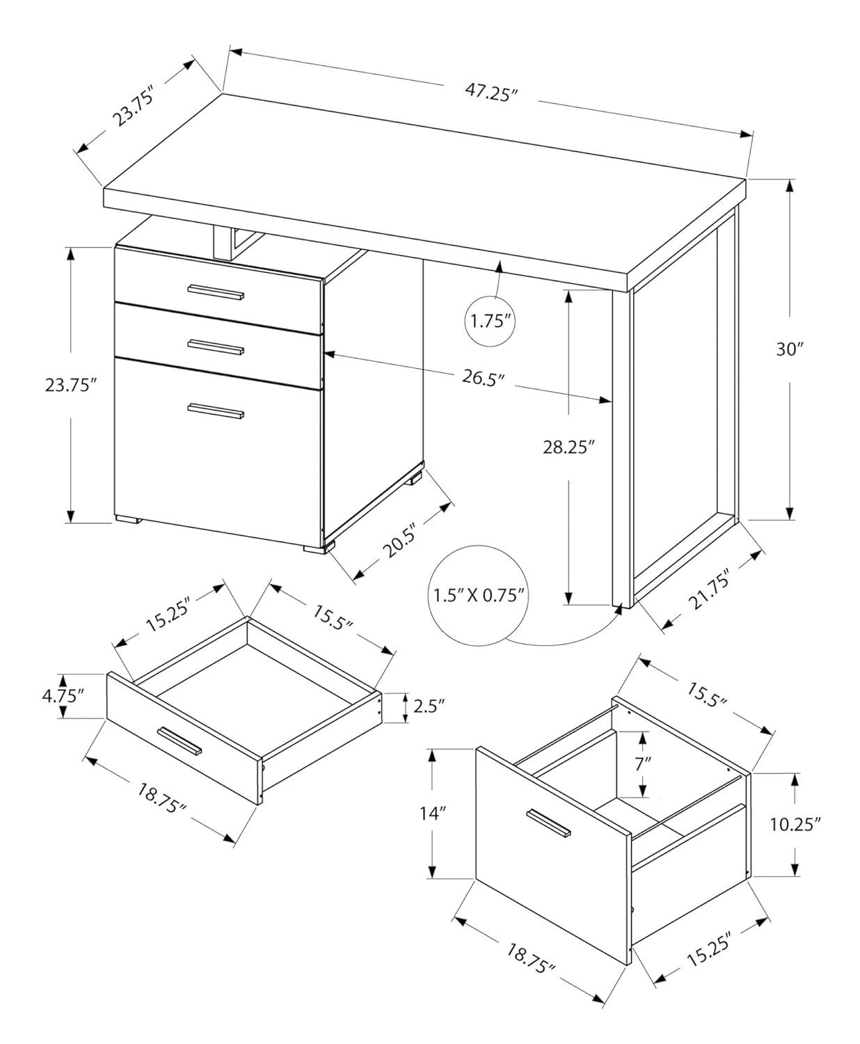 Monarch Specialties Computer Desk, Home Office, Laptop, Storage Drawers, 48"L, Work, Black Laminate