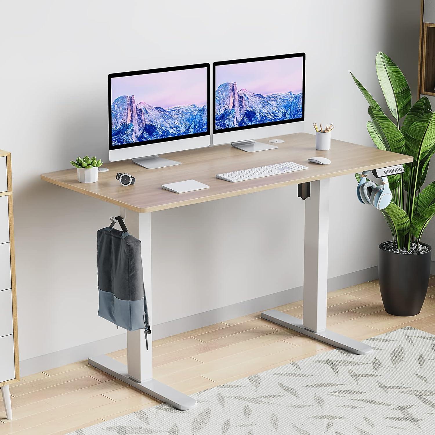 Modern Adjustable Height Bamboo Texture Standing Computer Desk