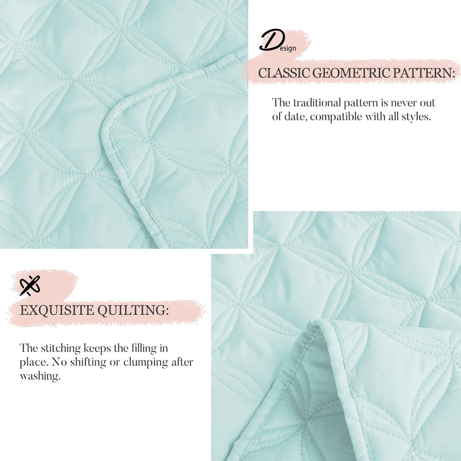 Exclusivo Mezcla Queen Quilt Bedding Set, Lightweight Soft Light Grey Queen Bedspreads Coverlets with Geometric Stitched Pattern