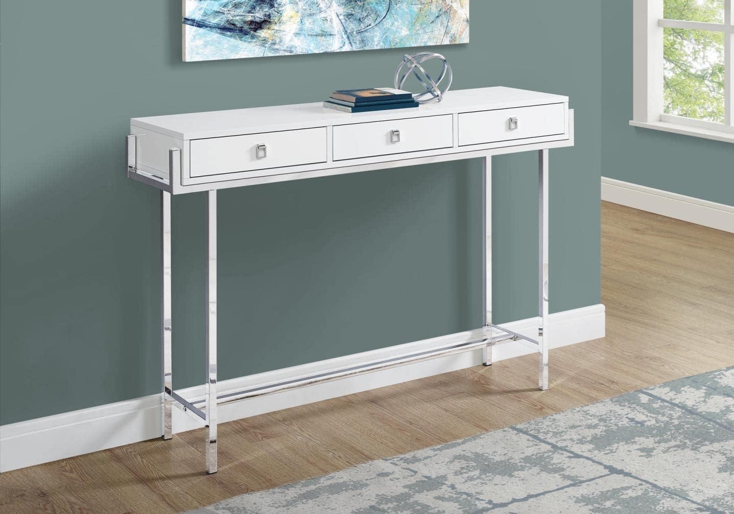 48" Glossy White Metal Rectangular Console Table with Storage