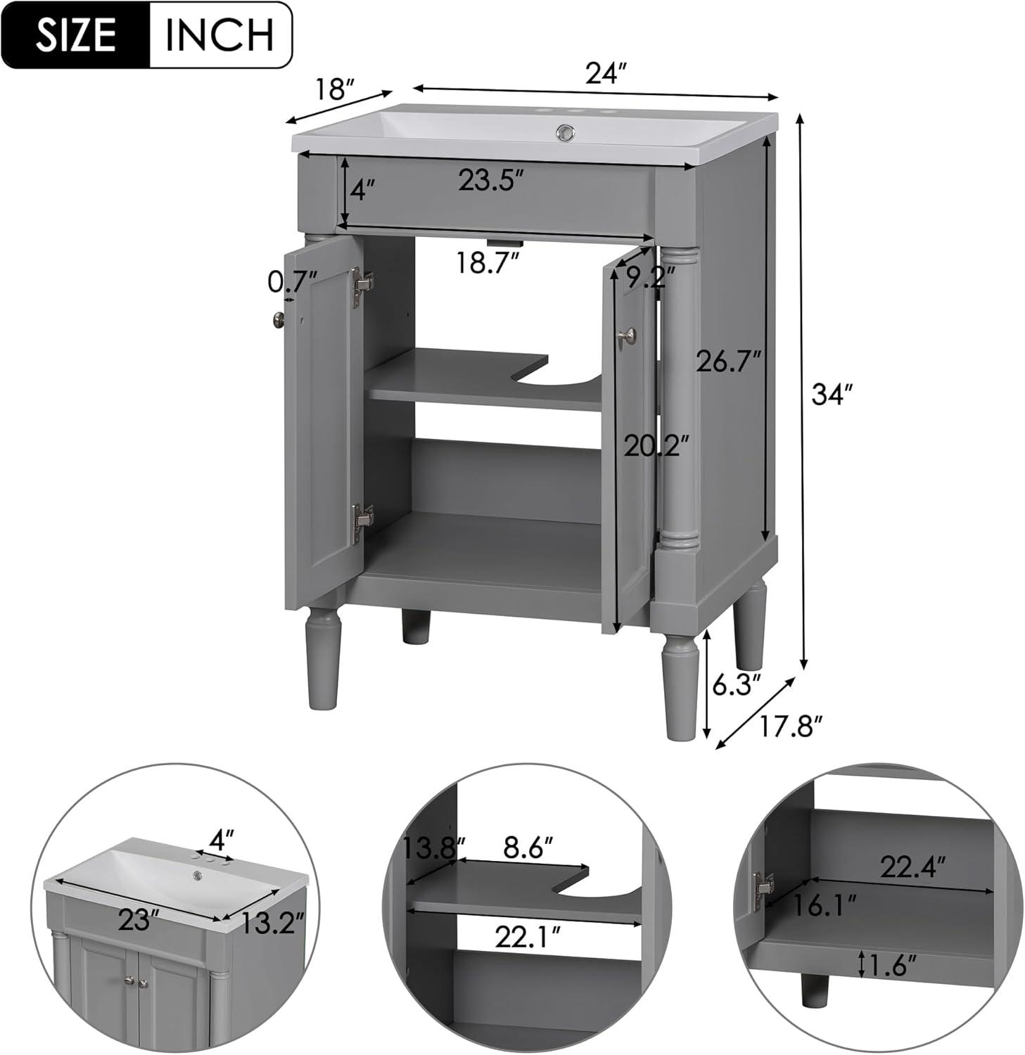Green Shaker Style Bathroom Vanity with Tempered Glass Top