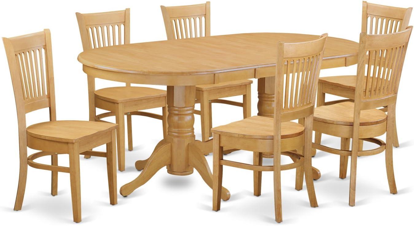 East West Furniture VANC7-OAK-W 7 Piece Dining Room Set Dining Table With A Leaf and 6 Dining Chairs