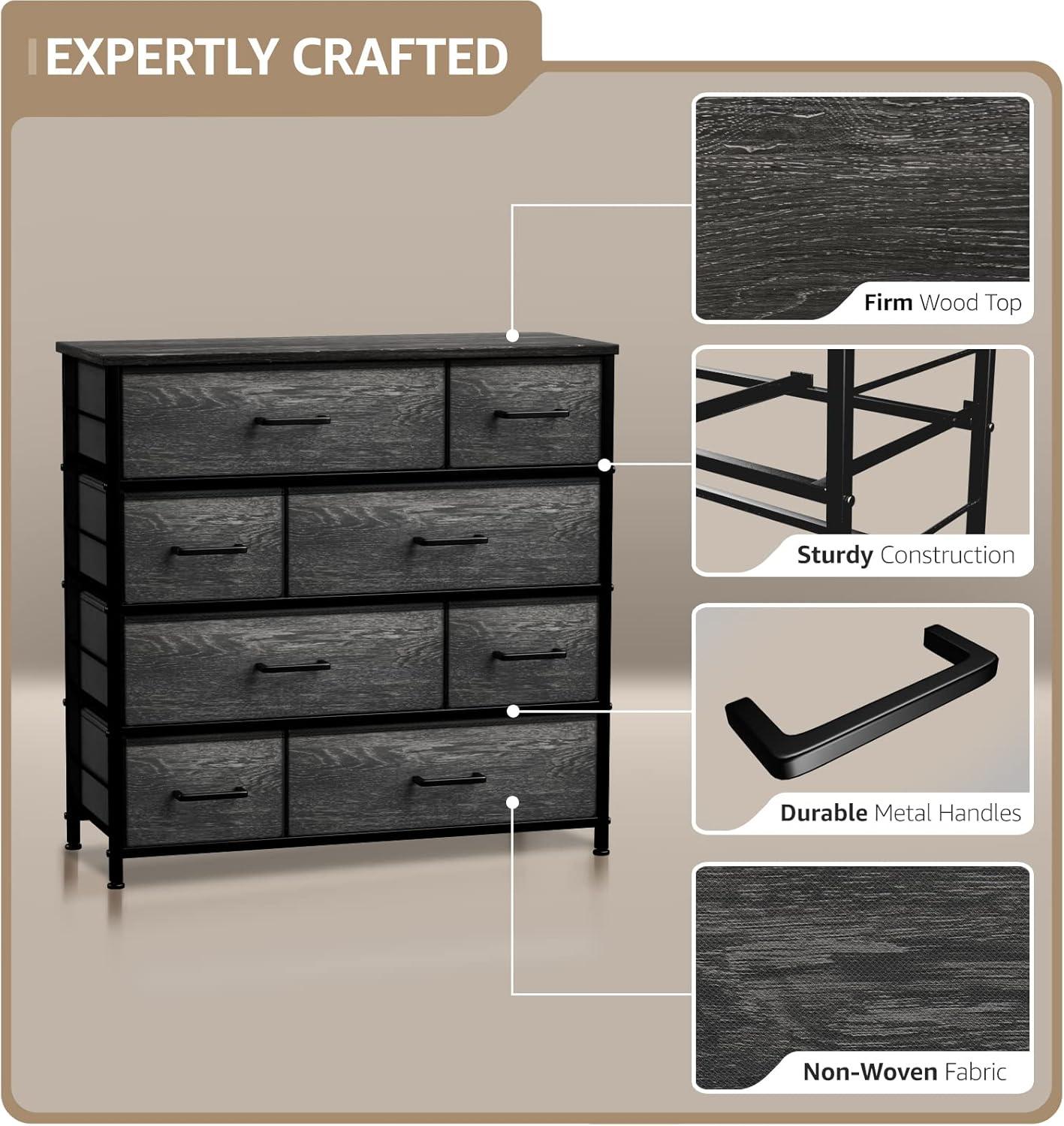 Sorbus Sorbus 8 Drawers Dresser with Steel Frame and Wood Top in Rustic